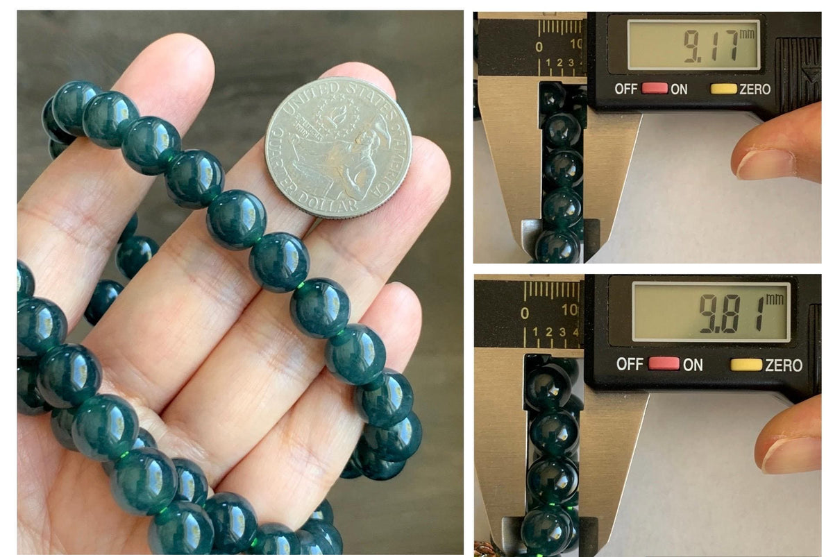 Natural Grade A Guatemalan Icy Translucent Dark Aegean Blue Jade Jadeite Beaded Necklace 9.8mm 26” 111g 天然冰危深牛仔蓝翡翠大卡圆珠项链 WNZ550A