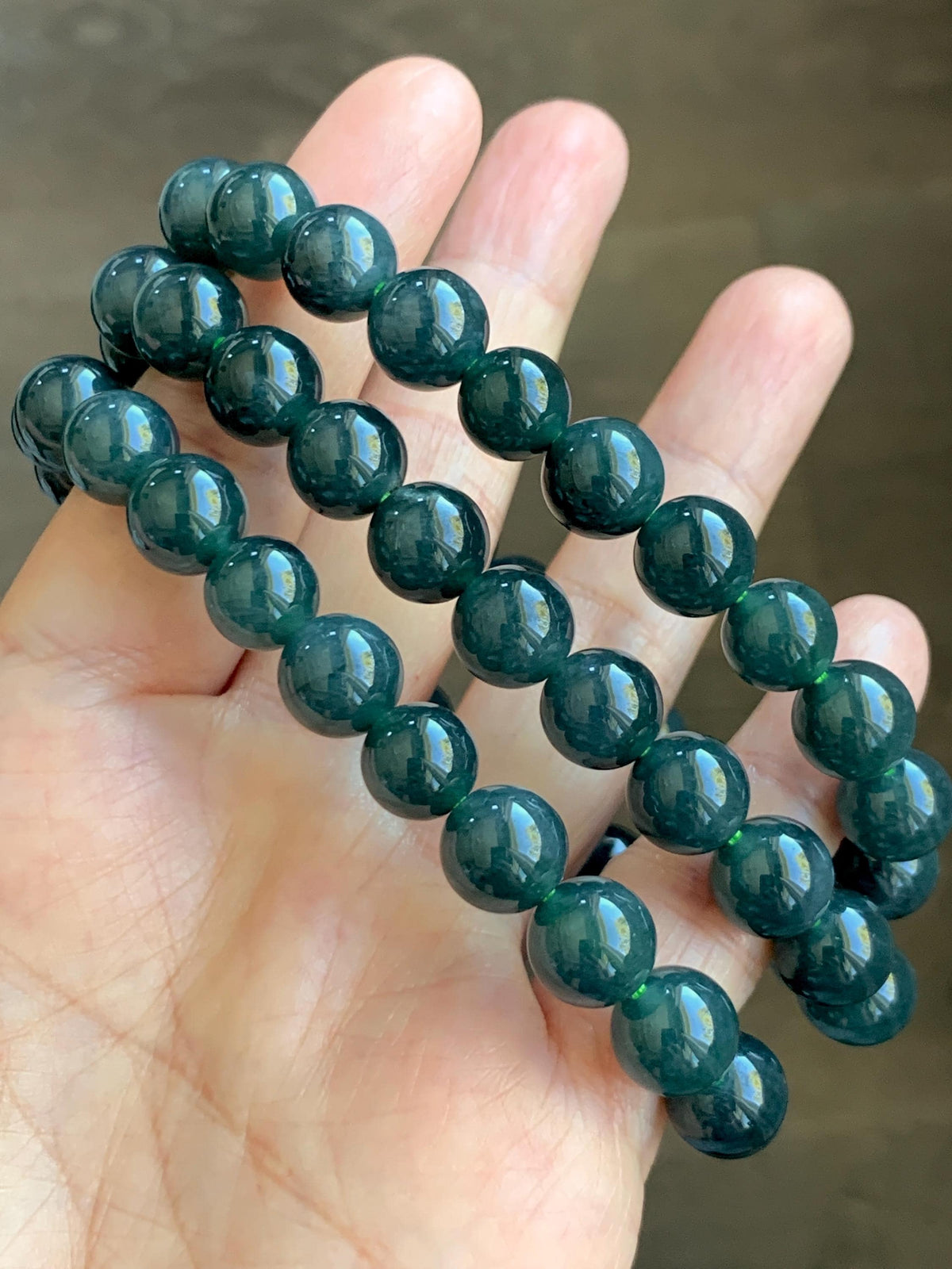 Natural Grade A Guatemalan Icy Translucent Dark Aegean Blue Jade Jadeite Beaded Necklace 9.8mm 26” 111g 天然冰危深牛仔蓝翡翠大卡圆珠项链 WNZ550A