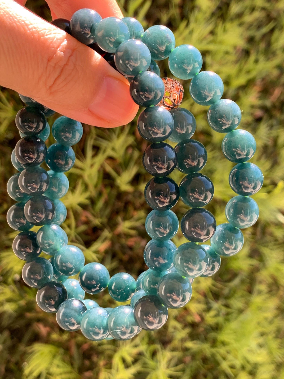Natural Grade A Guatemalan Icy Translucent Dark Aegean Blue Jade Jadeite Beaded Necklace 9.8mm 26” 111g 天然冰危深牛仔蓝翡翠大卡圆珠项链 WNZ550A