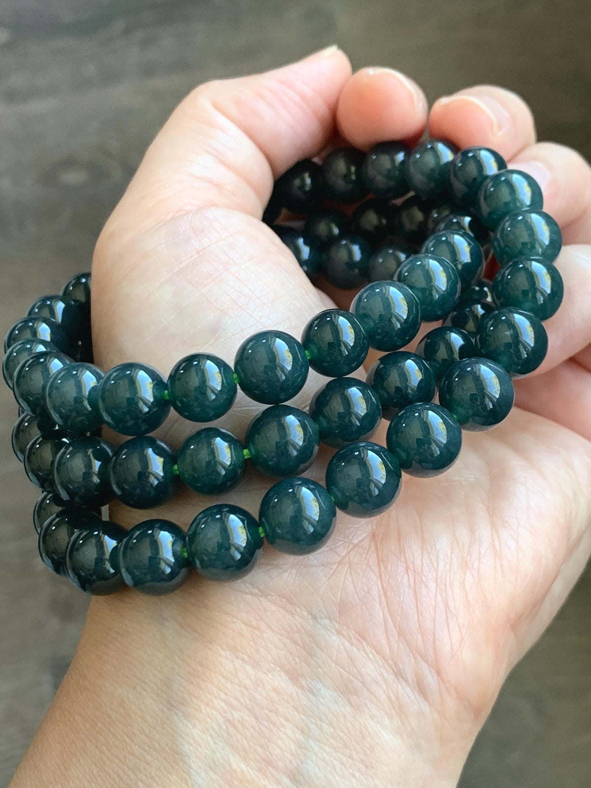 Natural Grade A Guatemalan Icy Translucent Dark Aegean Blue Jade Jadeite Beaded Necklace 9.8mm 26” 111g 天然冰危深牛仔蓝翡翠大卡圆珠项链 WNZ550A