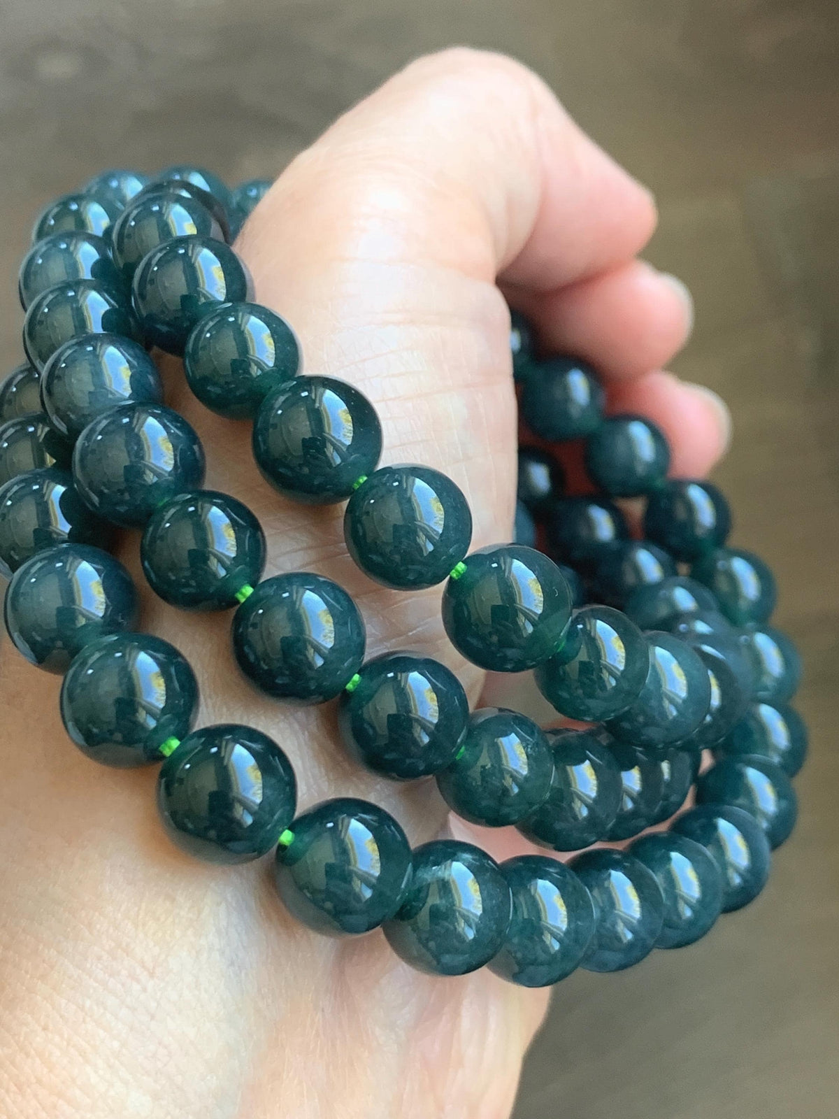 Natural Grade A Guatemalan Icy Translucent Dark Aegean Blue Jade Jadeite Beaded Necklace 9.8mm 26” 111g 天然冰危深牛仔蓝翡翠大卡圆珠项链 WNZ550A