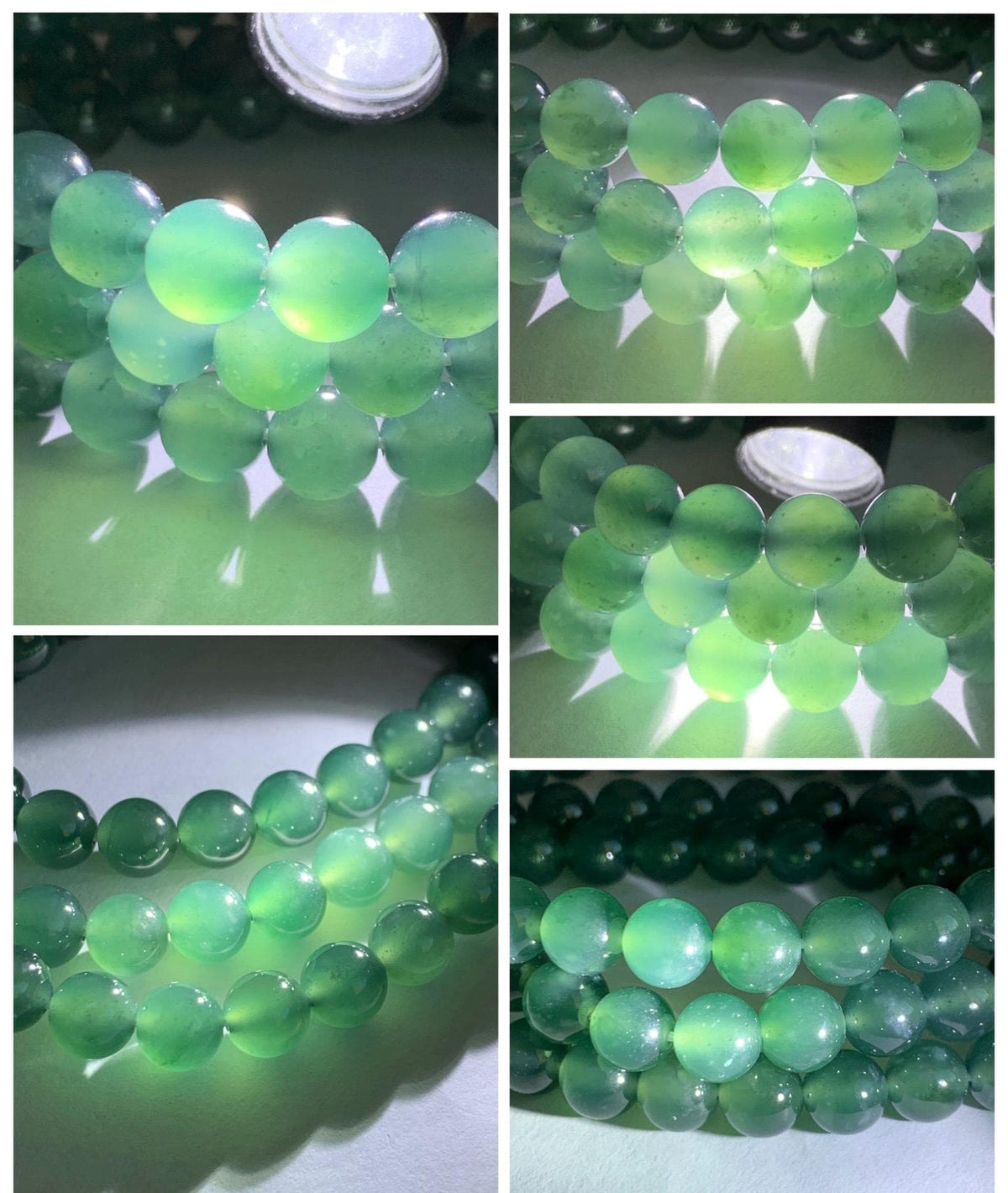 Certified Natural Grade A Guatemalan Icy Highly Translucent Dark Teal Green Jade Jadeite Beaded Necklace 7.6mm 22.75” 61g 天然冰胶危蓝绿翡翠圆珠项链 958