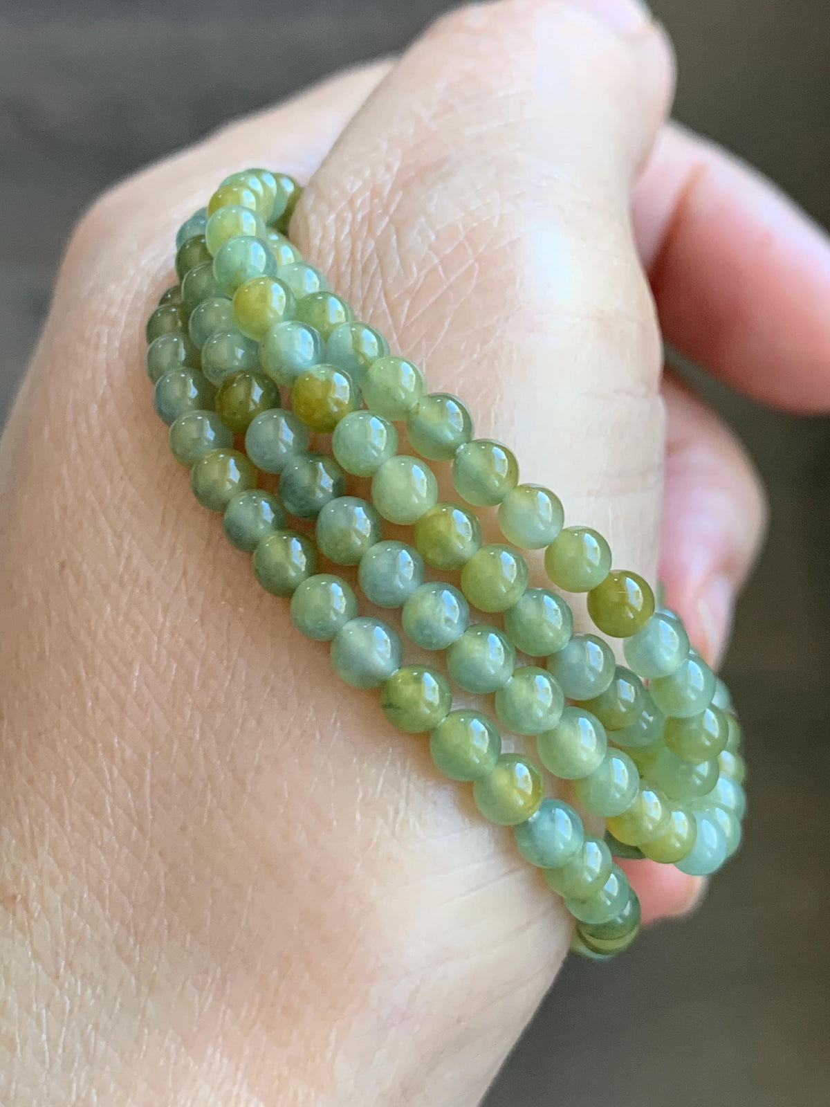 Grade A Natural Guatemalan Icy Pastel Blue Yellow Marbled Jade Jadeite Petite Beaded Necklace & Ring Pendant 3.8mm 24” 天然冰危黄翡翠圆珠跑环项链 WHL327