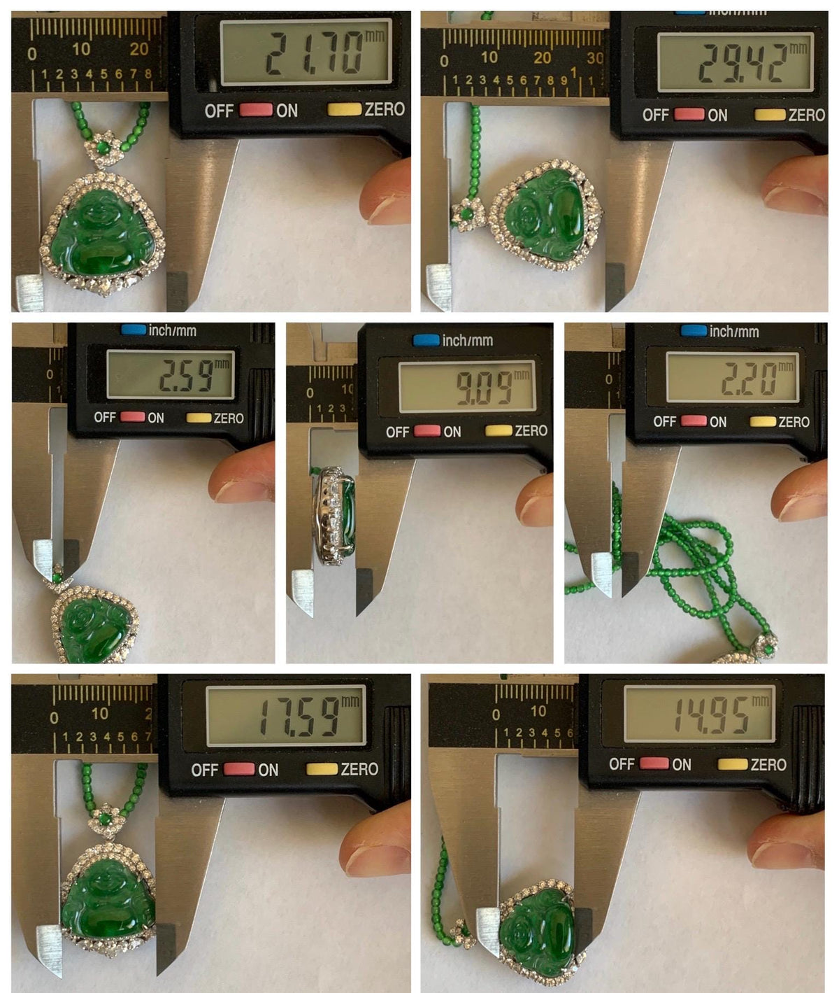 Certified Natural Grade A Guatemalan Icy Vibrant Green Jadeite Buddha Pendant Sterling Silver Beaded Necklace 20” 10g 天然冰危绿翡翠佛公吊坠绿翡翠珠项链 968