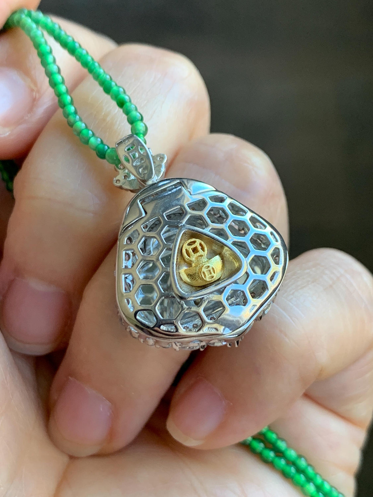 Certified Natural Grade A Guatemalan Icy Vibrant Green Jadeite Buddha Pendant Sterling Silver Beaded Necklace 20” 10g 天然冰危绿翡翠佛公吊坠绿翡翠珠项链 968