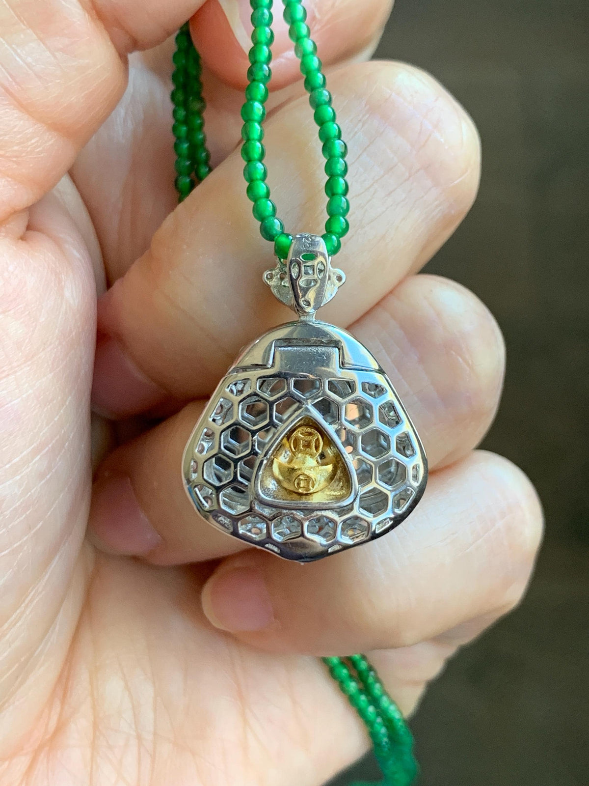 Certified Natural Grade A Guatemalan Icy Vibrant Green Jadeite Buddha Pendant Sterling Silver Beaded Necklace 20” 11g 天然冰危绿翡翠佛公吊坠绿翡翠珠项链 967