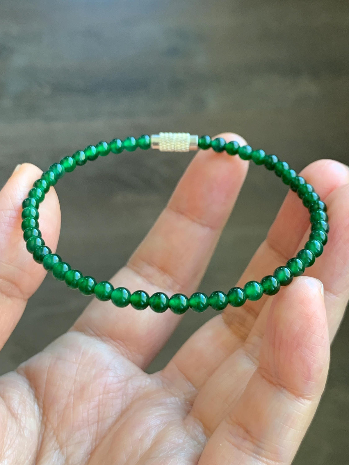 Natural Grade A Guatemalan Icy Translucent Rich Green Jade Jadeite Petite Beads Beaded Bracelet 7.25” 3.8mm 5g 天然冰危浓绿翡翠小卡圆珠手串 WLX380A