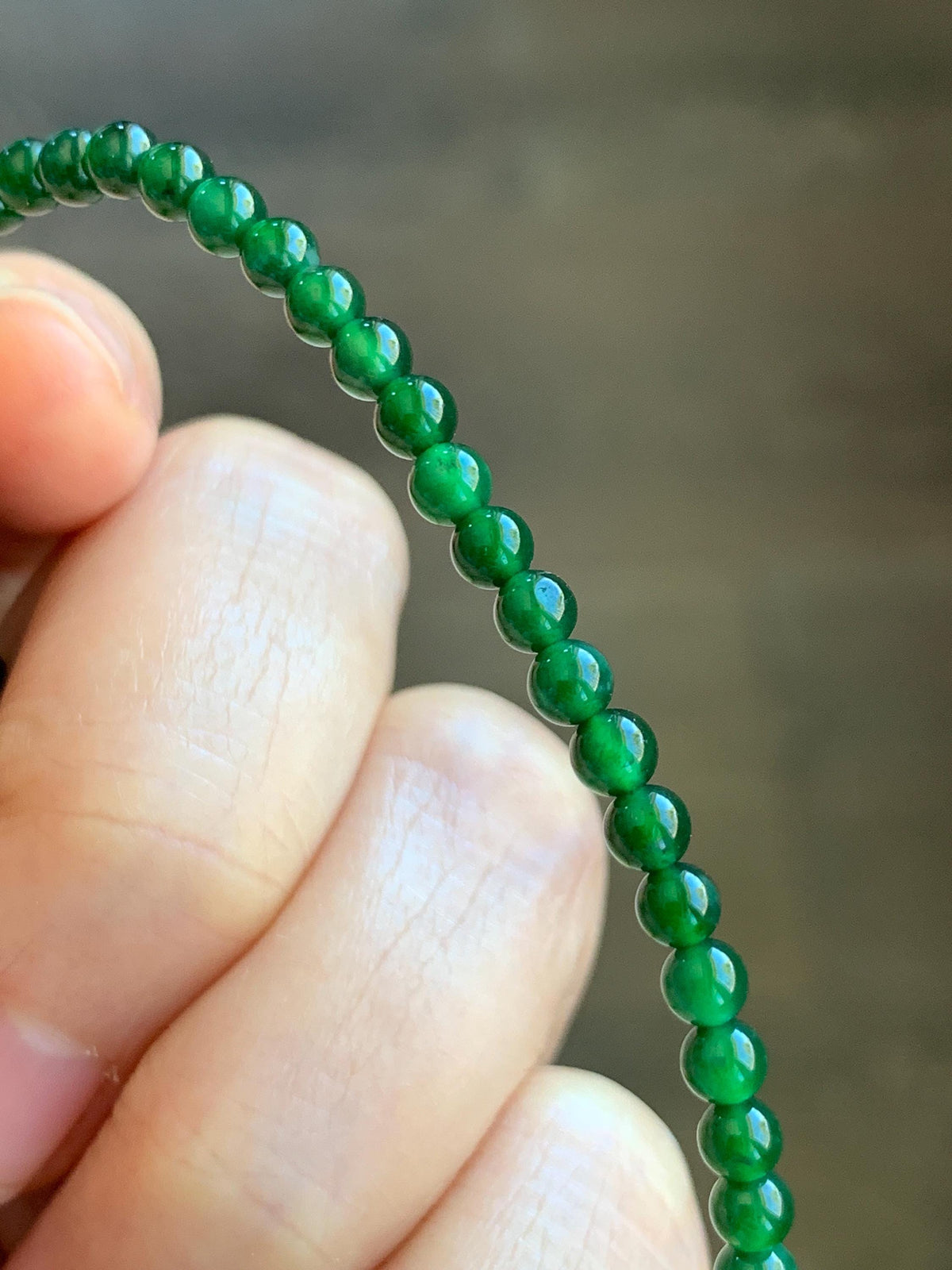 Natural Grade A Guatemalan Icy Translucent Rich Green Jade Jadeite Petite Beads Beaded Bracelet 7.25” 3.8mm 5g 天然冰危浓绿翡翠小卡圆珠手串 WLX380A