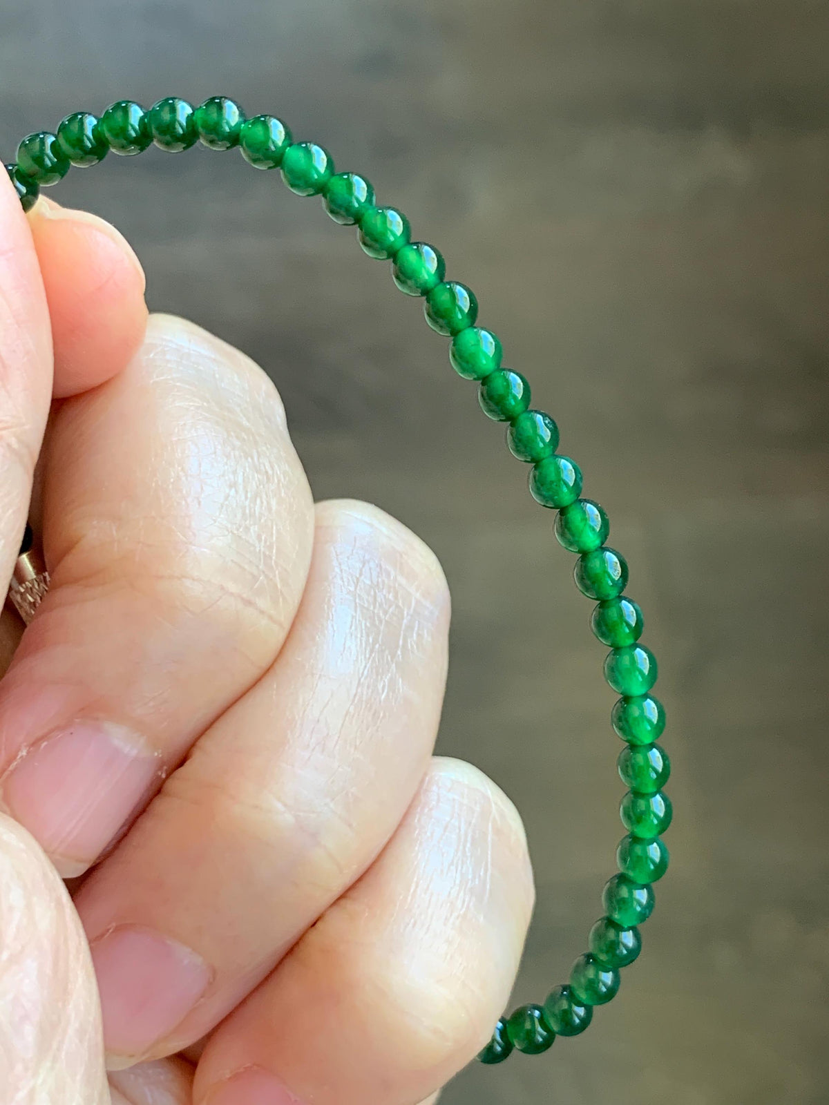 Natural Grade A Guatemalan Icy Translucent Rich Green Jade Jadeite Petite Beads Beaded Bracelet 7.25” 3.8mm 5g 天然冰危浓绿翡翠小卡圆珠手串 WLX380A