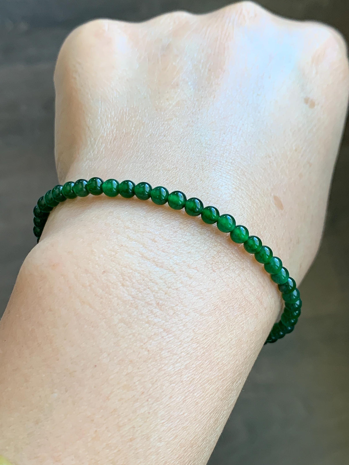 Natural Grade A Guatemalan Icy Translucent Rich Green Jade Jadeite Petite Beads Beaded Bracelet 7.25” 3.8mm 5g 天然冰危浓绿翡翠小卡圆珠手串 WLX380A