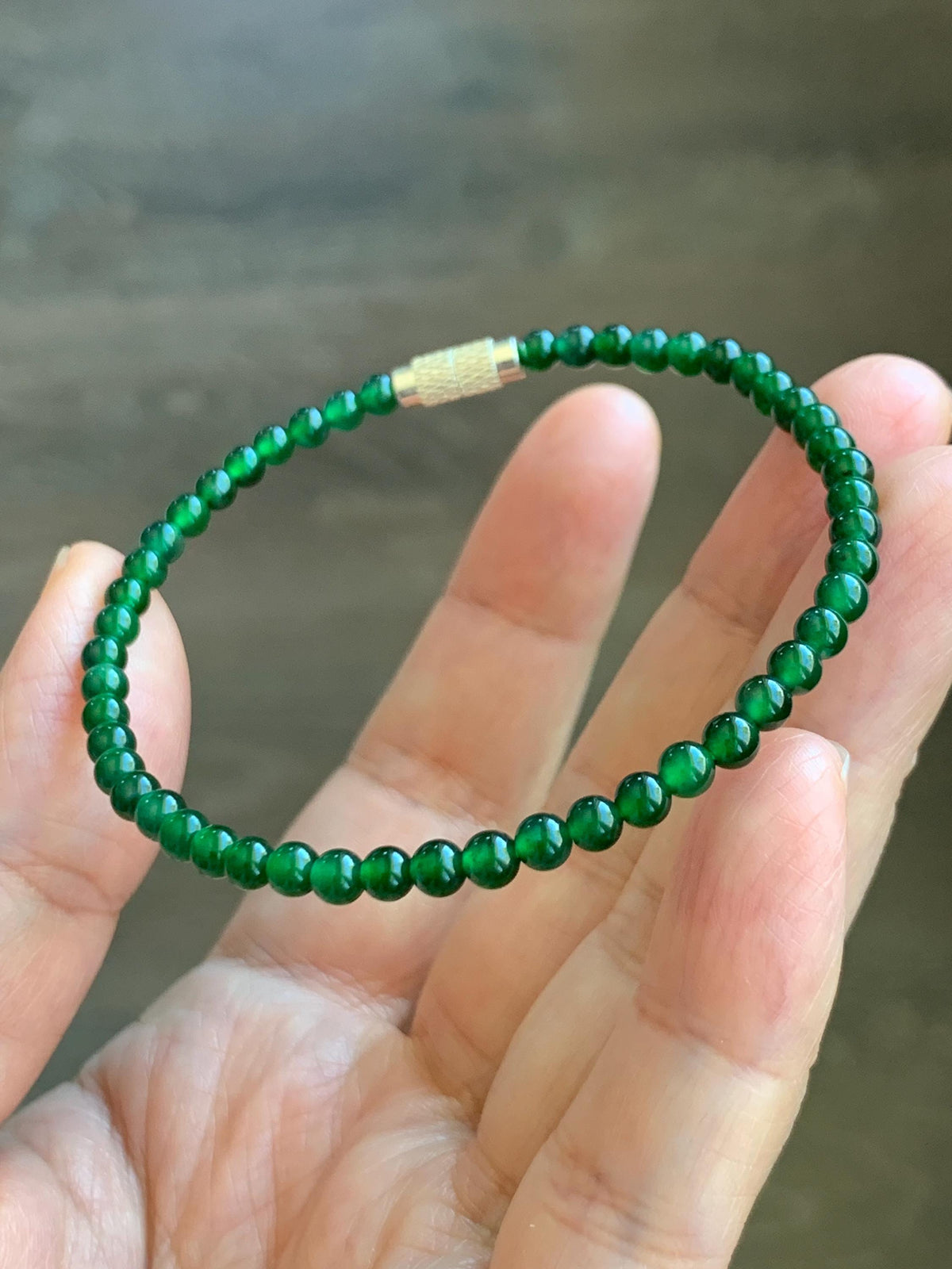 Natural Grade A Guatemalan Icy Translucent Rich Green Jade Jadeite Petite Beads Beaded Bracelet 7.25” 3.8mm 5g 天然冰危浓绿翡翠小卡圆珠手串 WLX380A