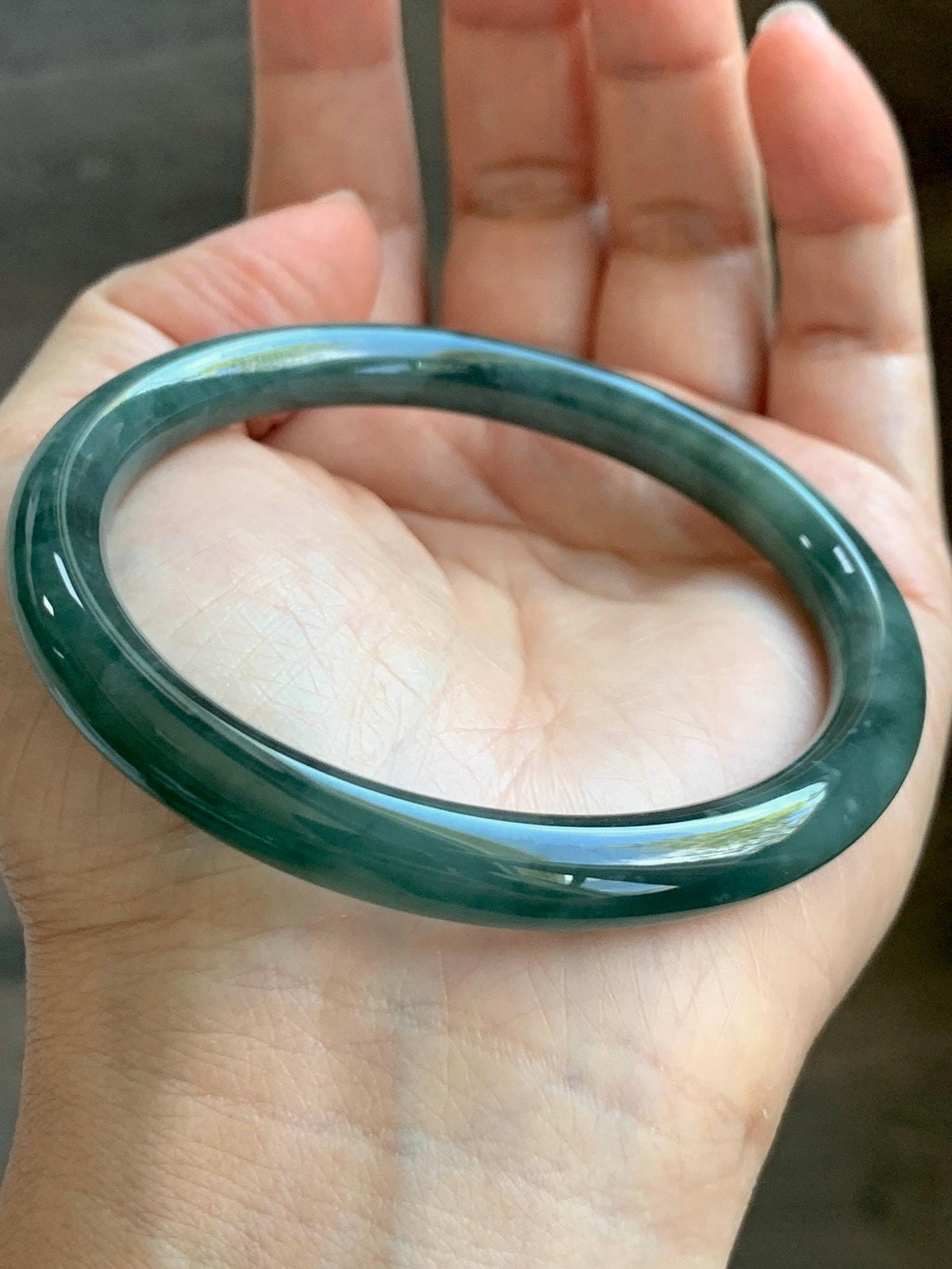 Certified Natural Grade A Guatemalan Icy Translucent Dark Dusty Teal Green Jade Jadeite Bangle Bracelet 59.4mm 7.34” 34g 天然冰危深蓝绿翡翠圆条手镯 976