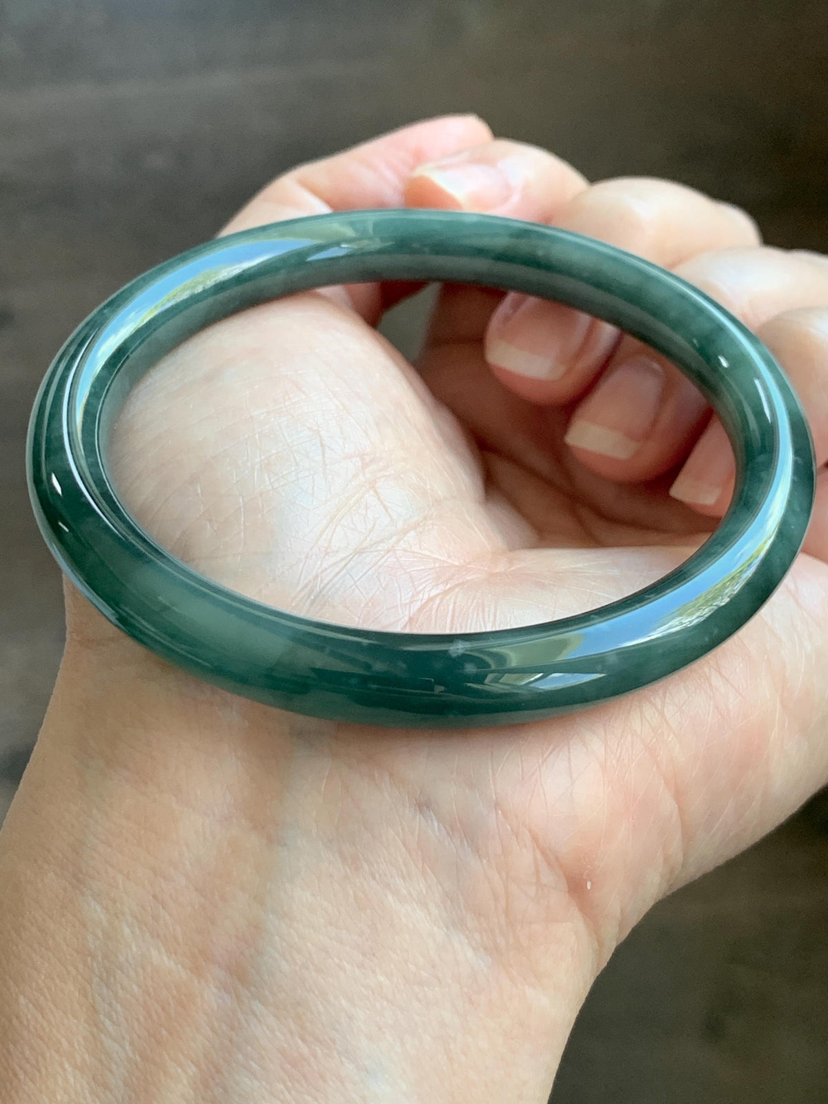 Certified Natural Grade A Guatemalan Icy Translucent Dark Dusty Teal Green Jade Jadeite Bangle Bracelet 59.4mm 7.34” 34g 天然冰危深蓝绿翡翠圆条手镯 976