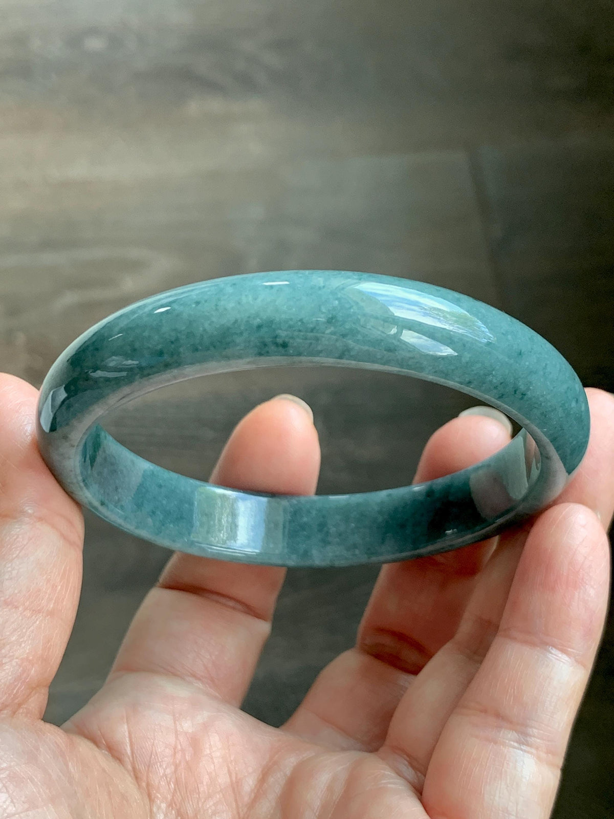 Certified Natural Grade A Guatemalan Icy Translucent Dusty Teal Blue Jade Jadeite Wide Bangle Bracelet 60.7mm 7.5" 46g 天然危蓝糯种翡翠正圈手镯 940