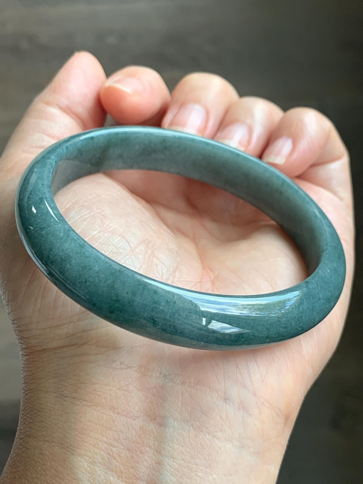 Certified Natural Grade A Guatemalan Icy Translucent Dusty Teal Blue Jade Jadeite Wide Bangle Bracelet 60.7mm 7.5" 46g 天然危蓝糯种翡翠正圈手镯 940