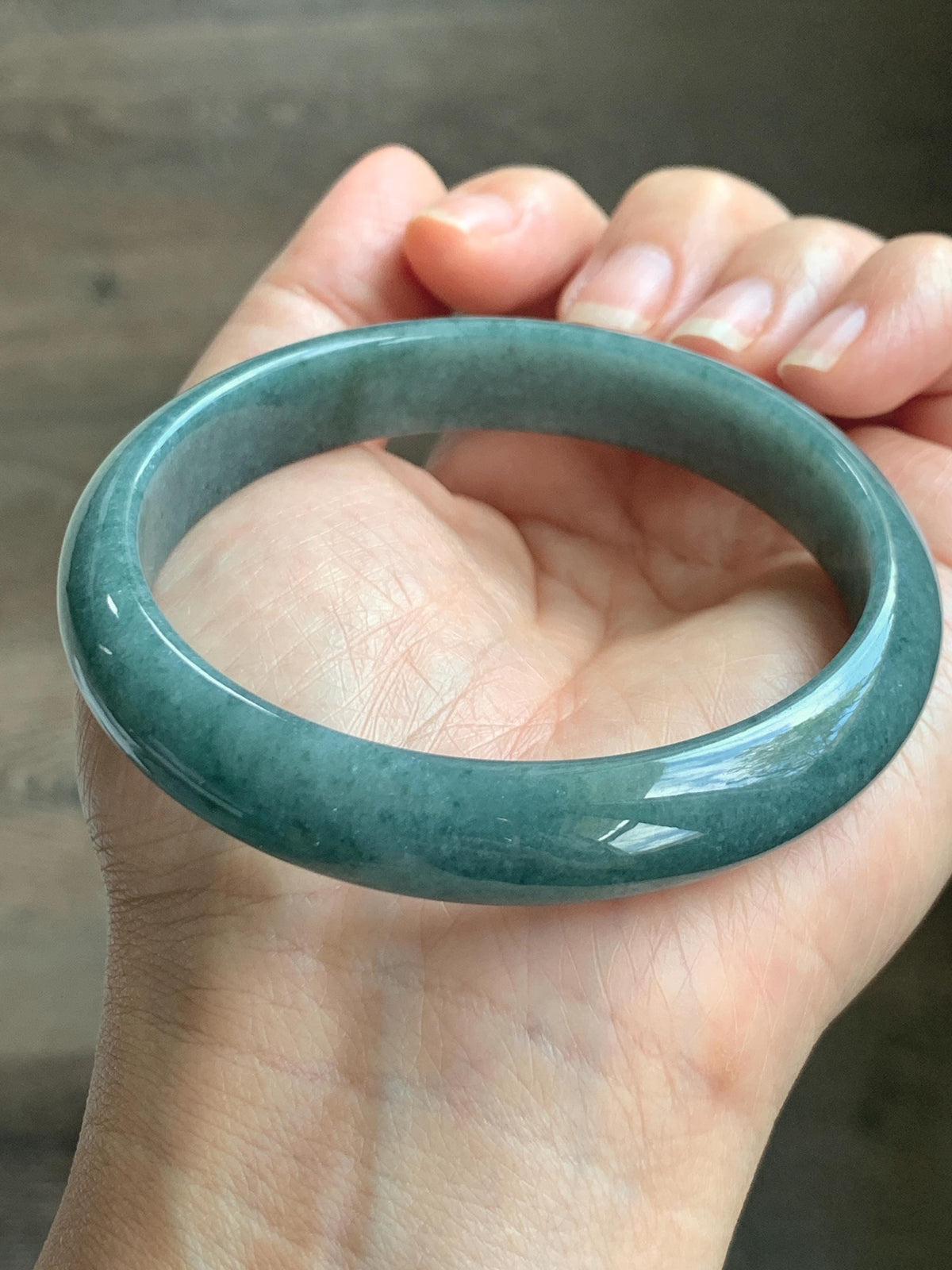 Certified Natural Grade A Guatemalan Icy Translucent Dusty Teal Blue Jade Jadeite Wide Bangle Bracelet 60.7mm 7.5" 46g 天然危蓝糯种翡翠正圈手镯 940