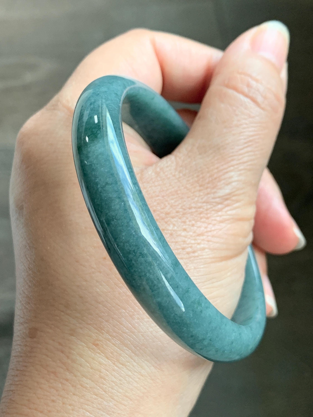 Certified Natural Grade A Guatemalan Icy Translucent Dusty Teal Blue Jade Jadeite Wide Bangle Bracelet 60.7mm 7.5" 46g 天然危蓝糯种翡翠正圈手镯 940