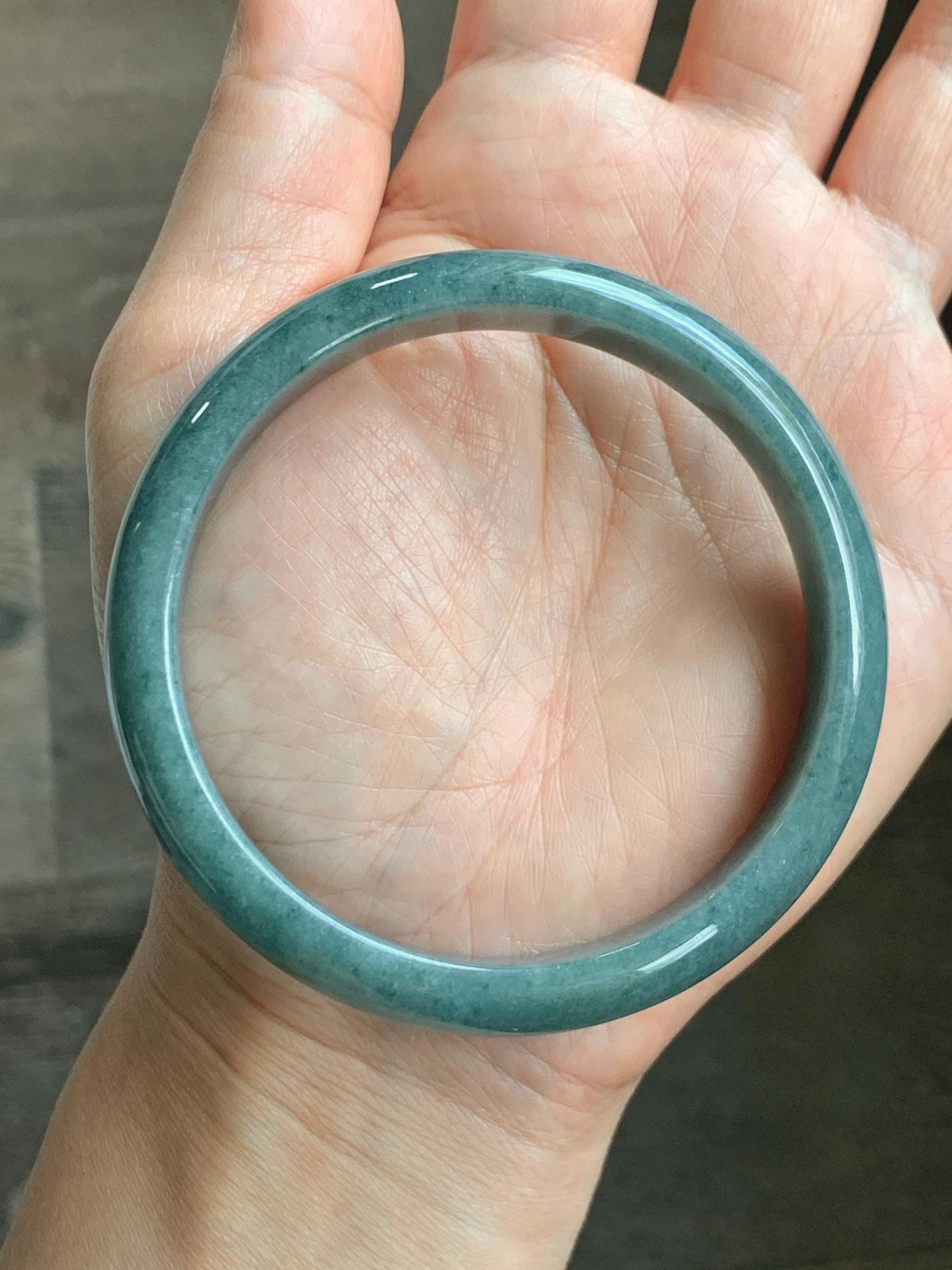 Certified Natural Grade A Guatemalan Icy Translucent Dusty Teal Blue Jade Jadeite Wide Bangle Bracelet 60.7mm 7.5" 46g 天然危蓝糯种翡翠正圈手镯 940