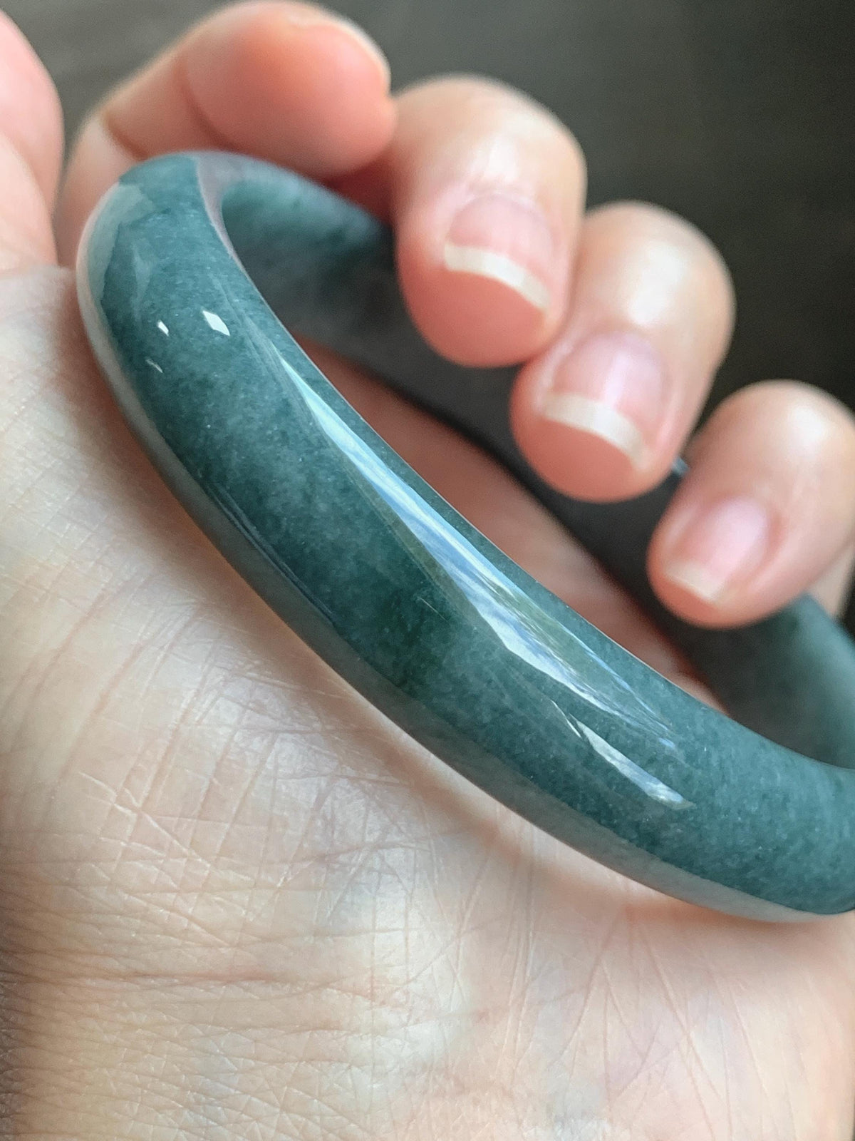 Certified Natural Grade A Guatemalan Icy Translucent Dusty Teal Blue Jade Jadeite Wide Bangle Bracelet 60.7mm 7.5" 46g 天然危蓝糯种翡翠正圈手镯 940