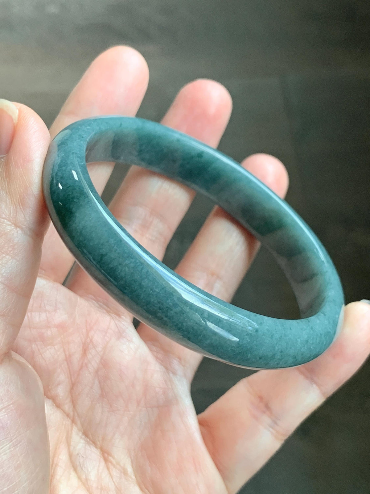 Certified Natural Grade A Guatemalan Icy Translucent Dusty Teal Blue Jade Jadeite Wide Bangle Bracelet 60.7mm 7.5" 46g 天然危蓝糯种翡翠正圈手镯 940