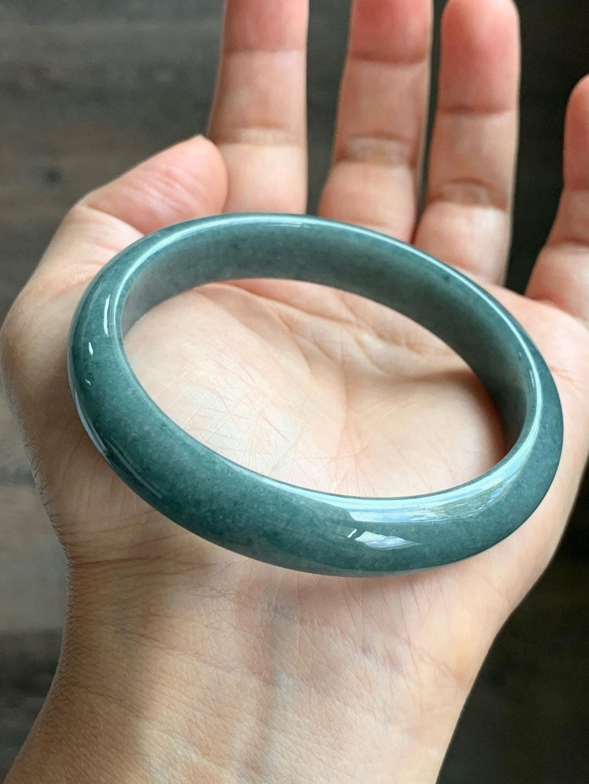 Certified Natural Grade A Guatemalan Icy Translucent Dusty Teal Blue Jade Jadeite Wide Bangle Bracelet 58.33mm 7.2” 45g 天然危蓝糯种翡翠正圈手镯 941