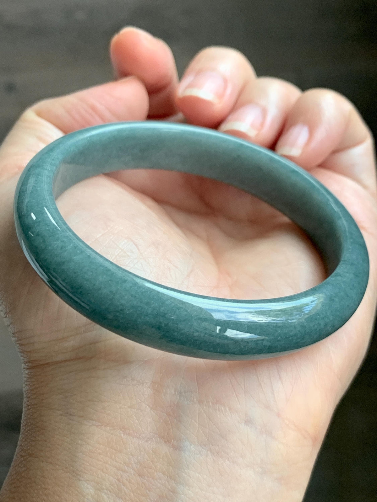 Certified Natural Grade A Guatemalan Icy Translucent Dusty Teal Blue Jade Jadeite Wide Bangle Bracelet 58.33mm 7.2” 45g 天然危蓝糯种翡翠正圈手镯 941