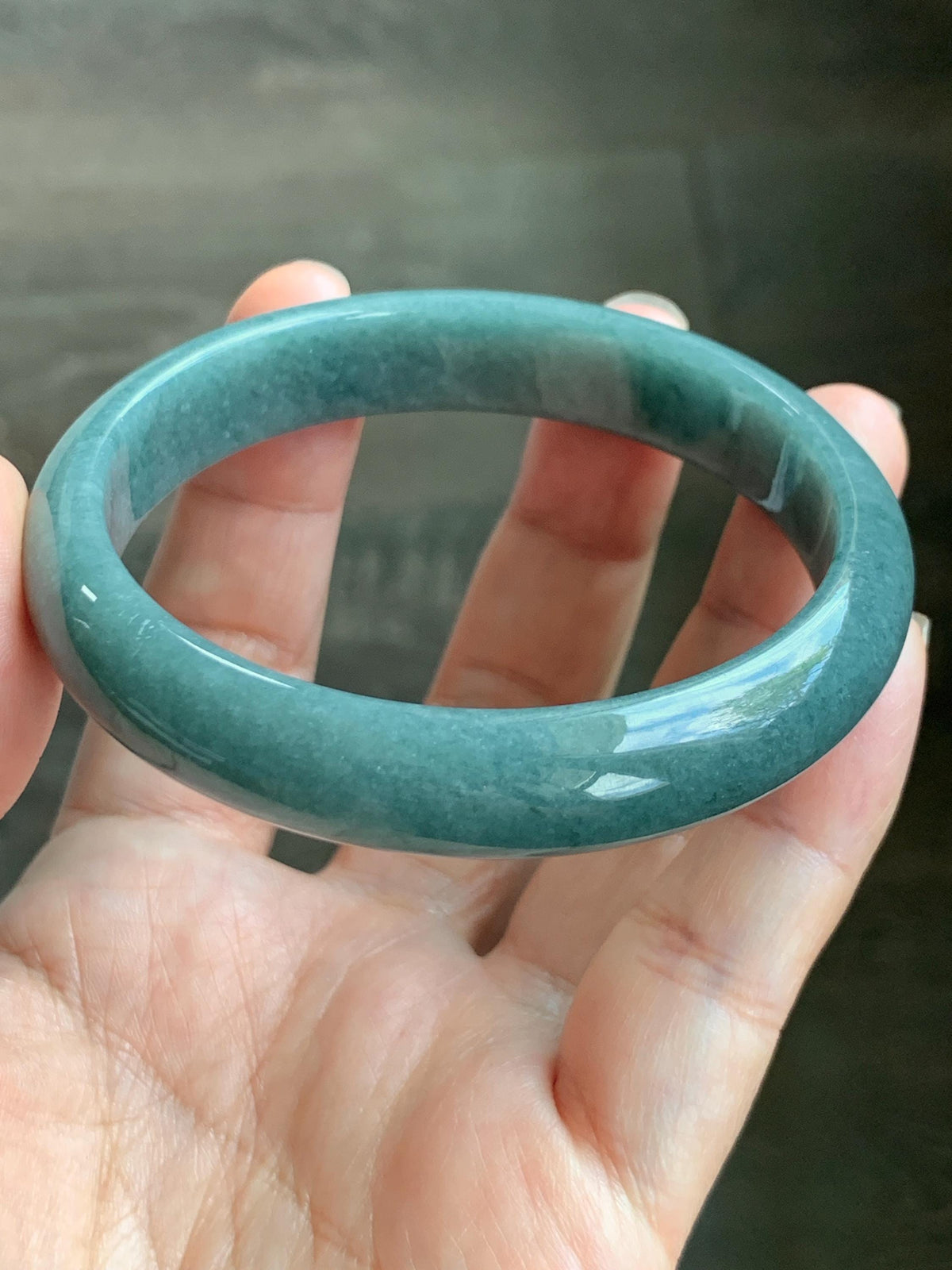 Certified Natural Grade A Guatemalan Icy Translucent Dusty Teal Blue Jade Jadeite Wide Bangle Bracelet 58.33mm 7.2” 45g 天然危蓝糯种翡翠正圈手镯 941