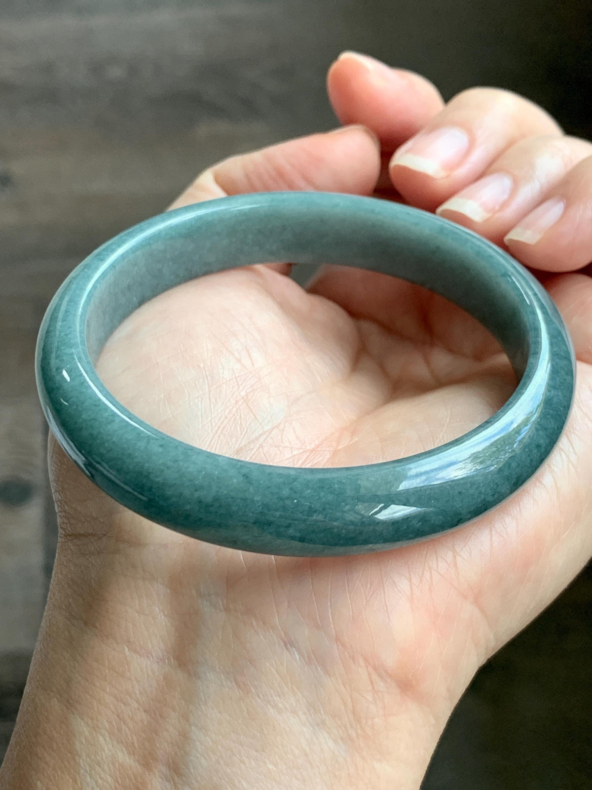 Certified Natural Grade A Guatemalan Icy Translucent Dusty Teal Blue Jade Jadeite Wide Bangle Bracelet 58.33mm 7.2” 45g 天然危蓝糯种翡翠正圈手镯 941