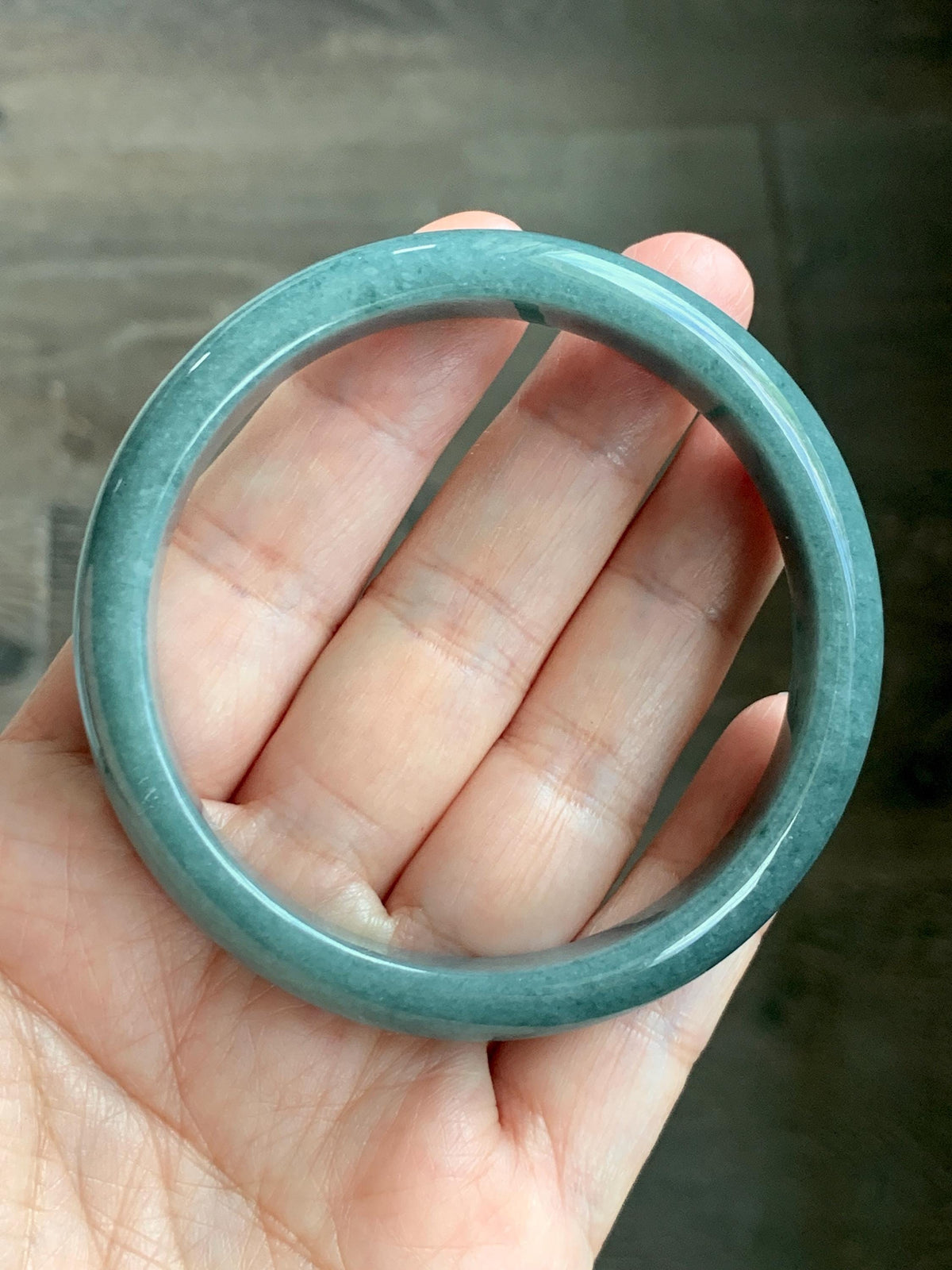 Certified Natural Grade A Guatemalan Icy Translucent Dusty Teal Blue Jade Jadeite Wide Bangle Bracelet 58.33mm 7.2” 45g 天然危蓝糯种翡翠正圈手镯 941