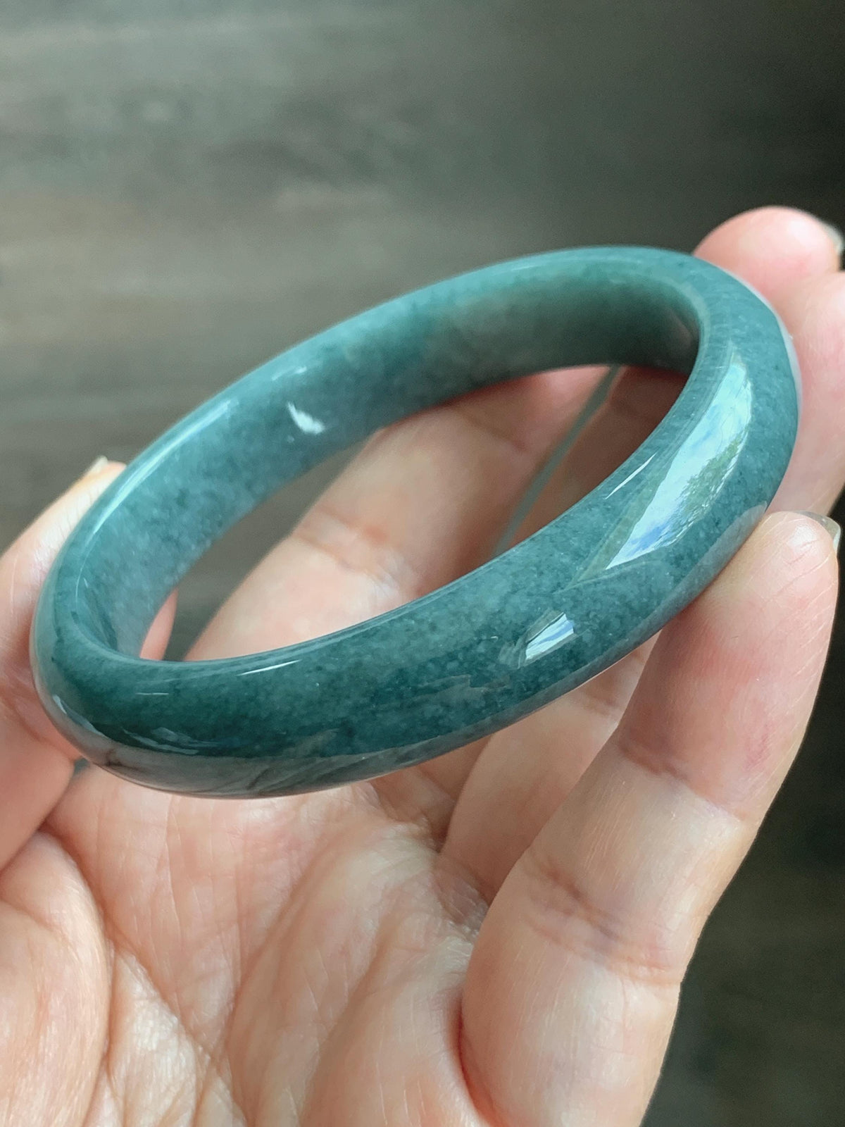 Certified Natural Grade A Guatemalan Icy Translucent Dusty Teal Blue Jade Jadeite Wide Bangle Bracelet 56.7mm 7” 43g 天然危蓝糯种翡翠正圈手镯 942