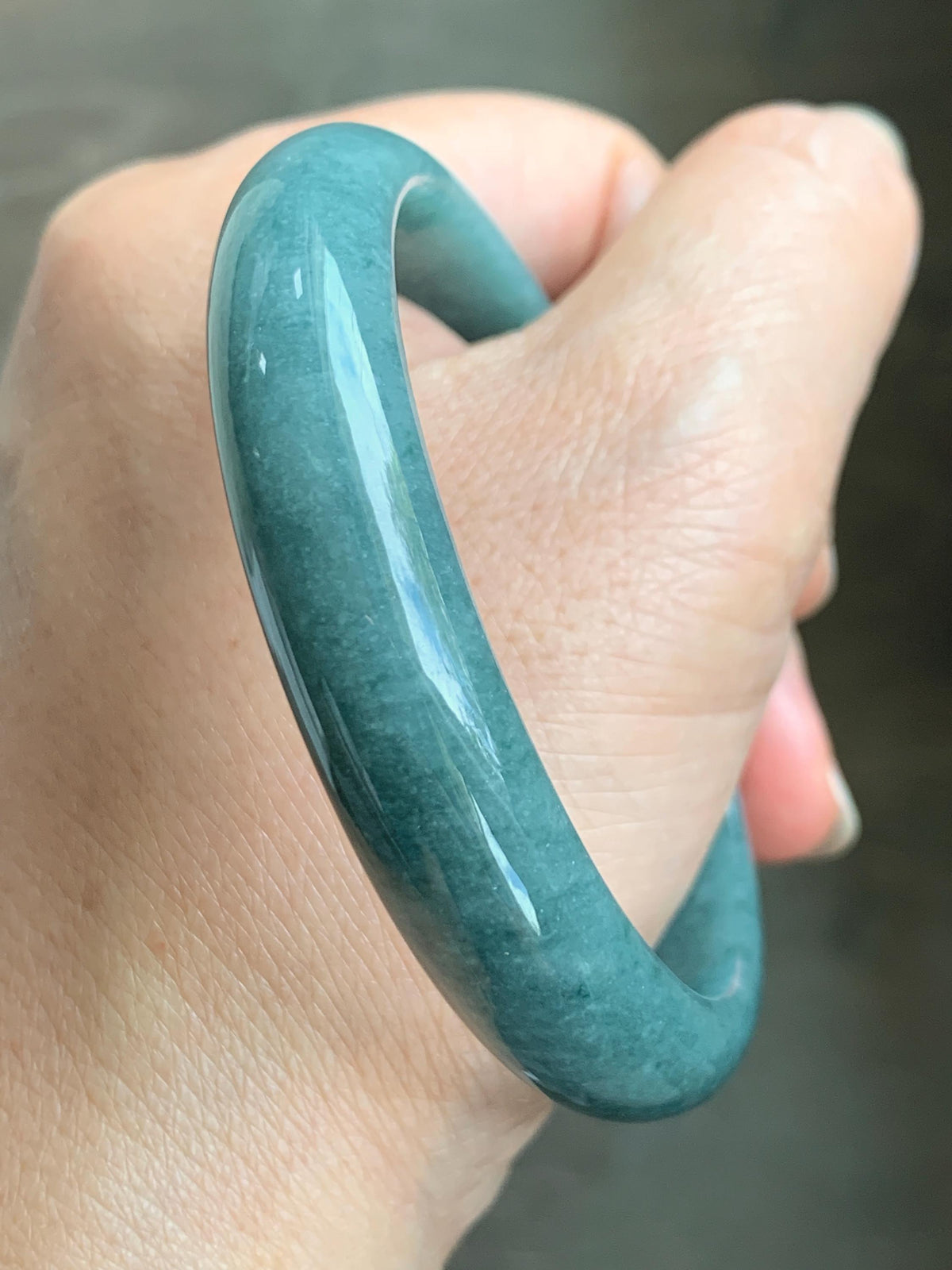 Certified Natural Grade A Guatemalan Icy Translucent Dusty Teal Blue Jade Jadeite Wide Bangle Bracelet 56.7mm 7” 43g 天然危蓝糯种翡翠正圈手镯 942