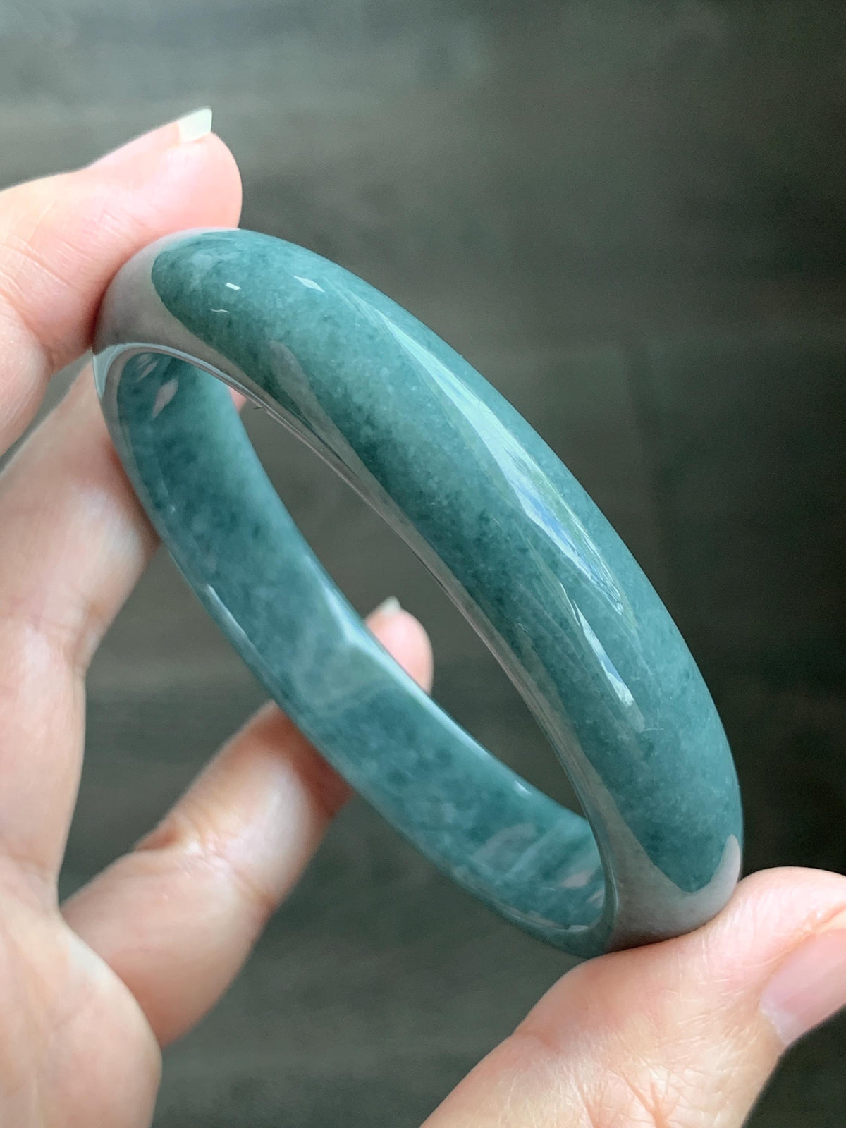 Certified Natural Grade A Guatemalan Icy Translucent Dusty Teal Blue Jade Jadeite Wide Bangle Bracelet 56.7mm 7” 43g 天然危蓝糯种翡翠正圈手镯 942