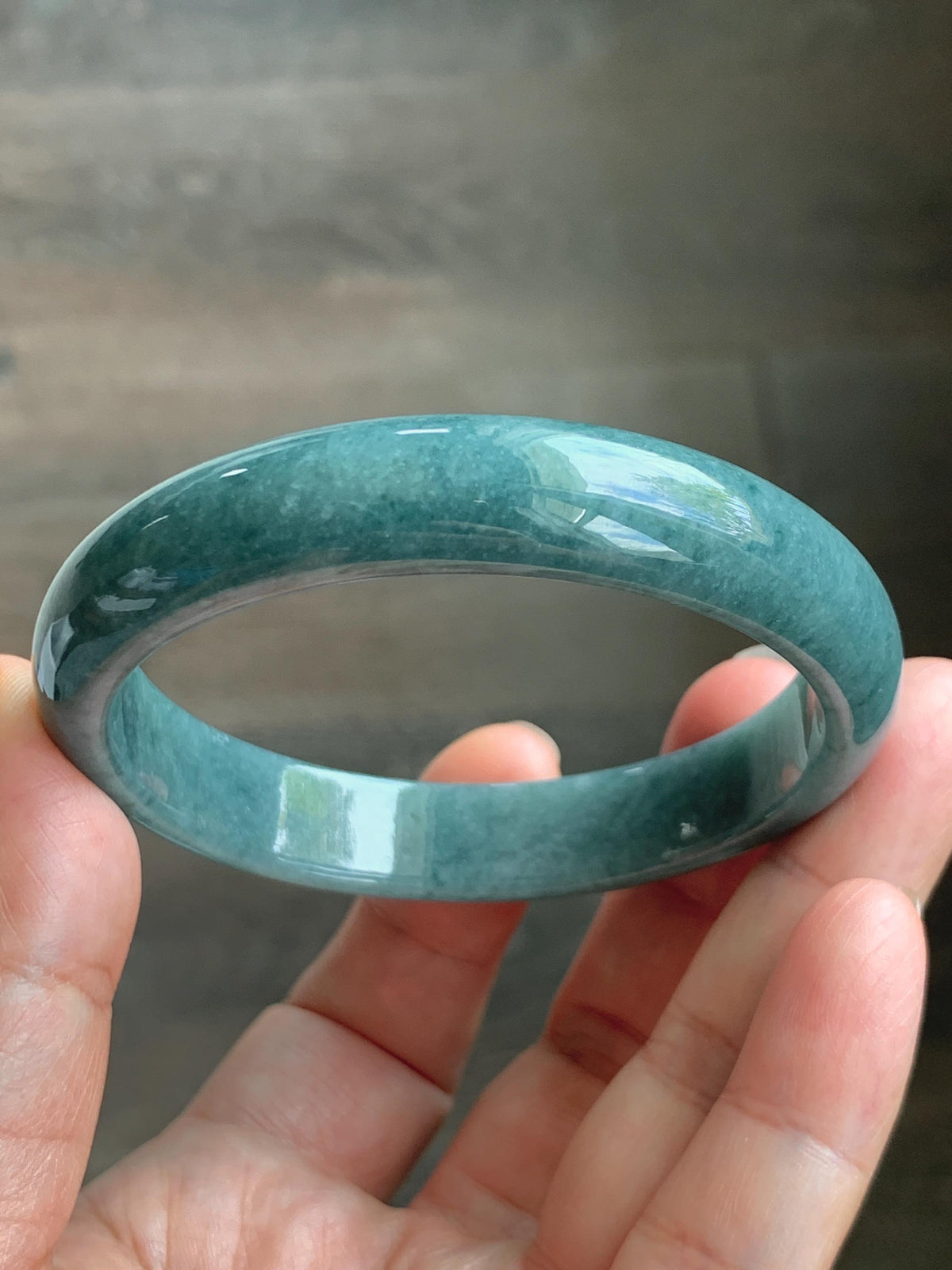 Certified Natural Grade A Guatemalan Icy Translucent Dusty Teal Blue Jade Jadeite Wide Bangle Bracelet 56.7mm 7” 43g 天然危蓝糯种翡翠正圈手镯 942
