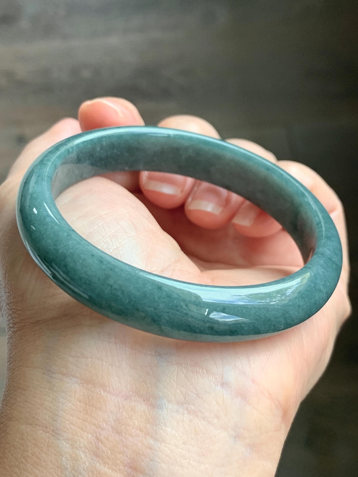 Certified Natural Grade A Guatemalan Icy Translucent Dusty Teal Blue Jade Jadeite Wide Bangle Bracelet 56.7mm 7” 43g 天然危蓝糯种翡翠正圈手镯 942