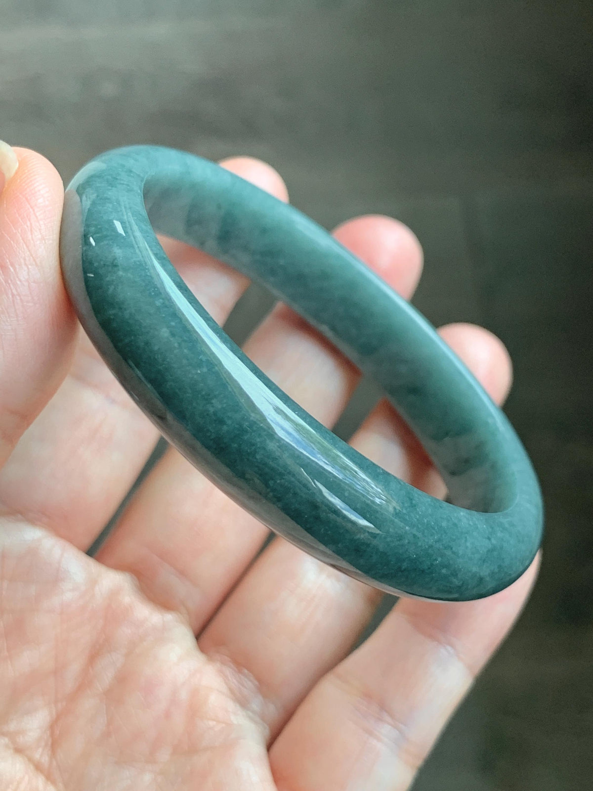 Certified Natural Grade A Guatemalan Icy Translucent Dusty Teal Blue Jade Jadeite Wide Bangle Bracelet 56.7mm 7” 43g 天然危蓝糯种翡翠正圈手镯 942