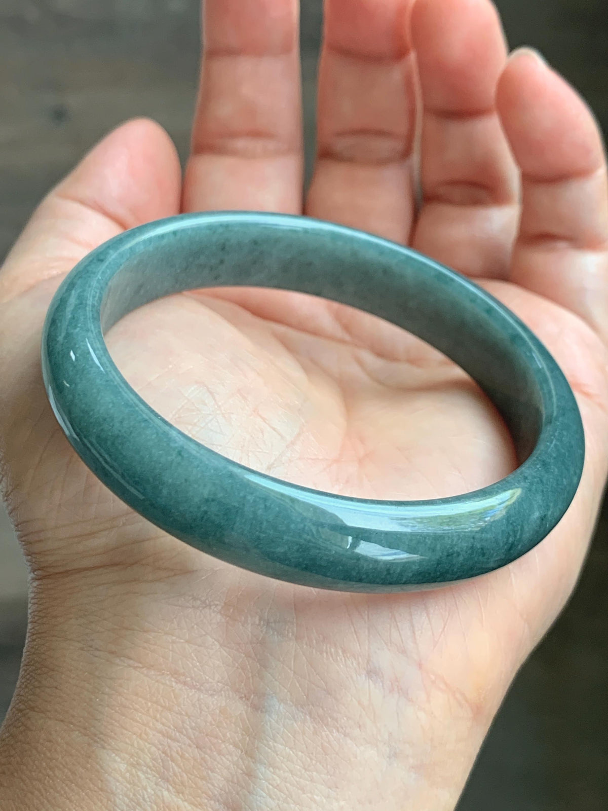 Certified Natural Grade A Guatemalan Icy Translucent Dusty Teal Blue Jade Jadeite Wide Bangle Bracelet 56.7mm 7” 43g 天然危蓝糯种翡翠正圈手镯 942