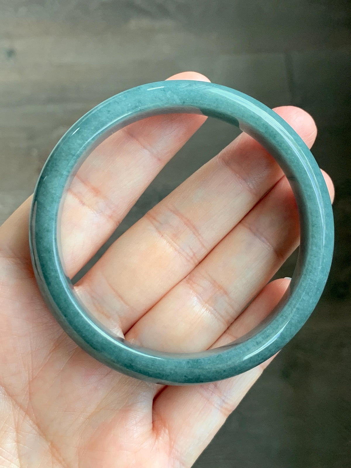 Certified Natural Grade A Guatemalan Icy Translucent Dusty Teal Blue Jade Jadeite Wide Bangle Bracelet 56.7mm 7” 43g 天然危蓝糯种翡翠正圈手镯 942
