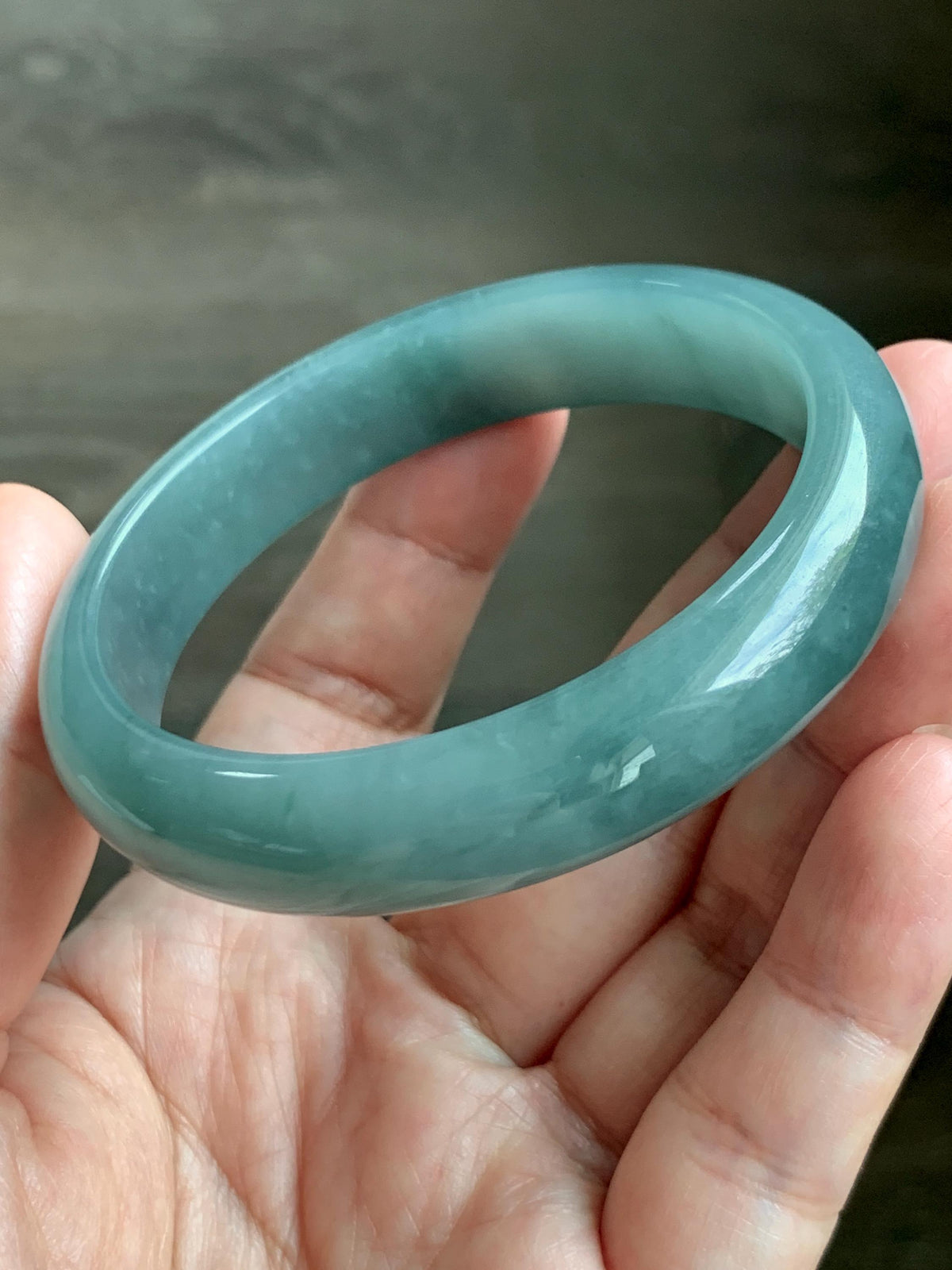 Certified Natural Grade A Guatemalan Icy Translucent Dusty Teal Jade Jadeite Wide Bangle Bracelet 57.13mm 7” 50.3g 天然冰危蓝翡翠正圈手镯 938