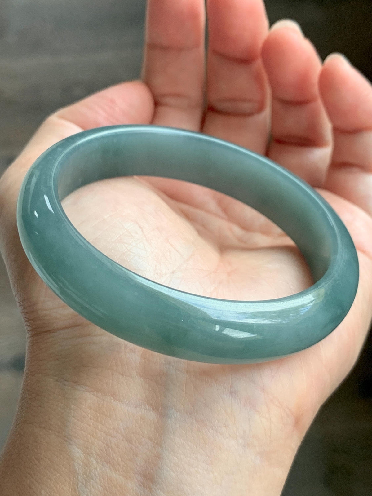 Certified Natural Grade A Guatemalan Icy Translucent Dusty Teal Jade Jadeite Wide Bangle Bracelet 57.13mm 7” 50.3g 天然冰危蓝翡翠正圈手镯 938