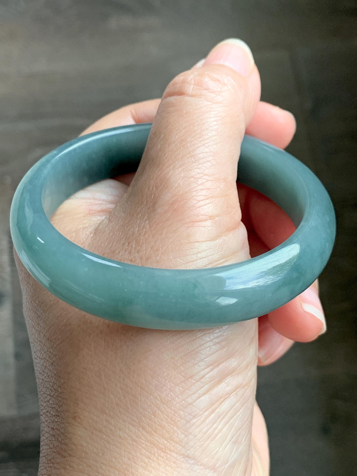 Certified Natural Grade A Guatemalan Icy Translucent Dusty Teal Jade Jadeite Wide Bangle Bracelet 57.13mm 7” 50.3g 天然冰危蓝翡翠正圈手镯 938