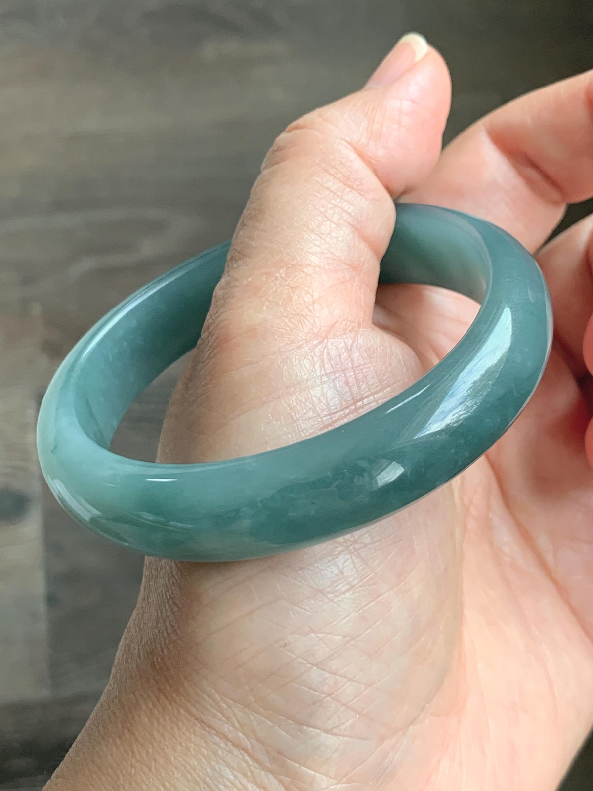Certified Natural Grade A Guatemalan Icy Translucent Dusty Teal Jade Jadeite Wide Bangle Bracelet 57.13mm 7” 50.3g 天然冰危蓝翡翠正圈手镯 938