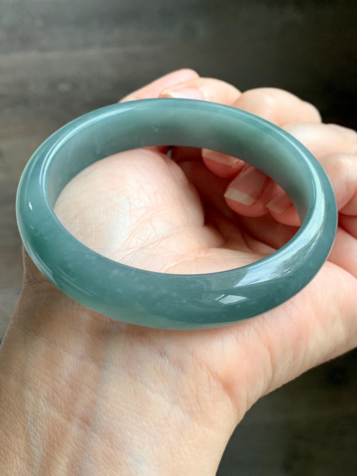 Certified Natural Grade A Guatemalan Icy Translucent Dusty Teal Jade Jadeite Wide Bangle Bracelet 57.13mm 7” 50.3g 天然冰危蓝翡翠正圈手镯 938