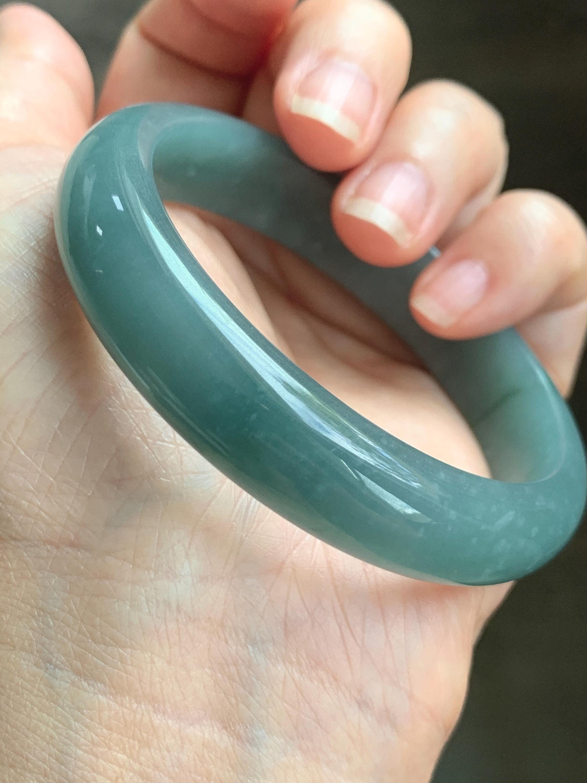 Certified Natural Grade A Guatemalan Icy Translucent Dusty Teal Jade Jadeite Wide Bangle Bracelet 57.13mm 7” 50.3g 天然冰危蓝翡翠正圈手镯 938