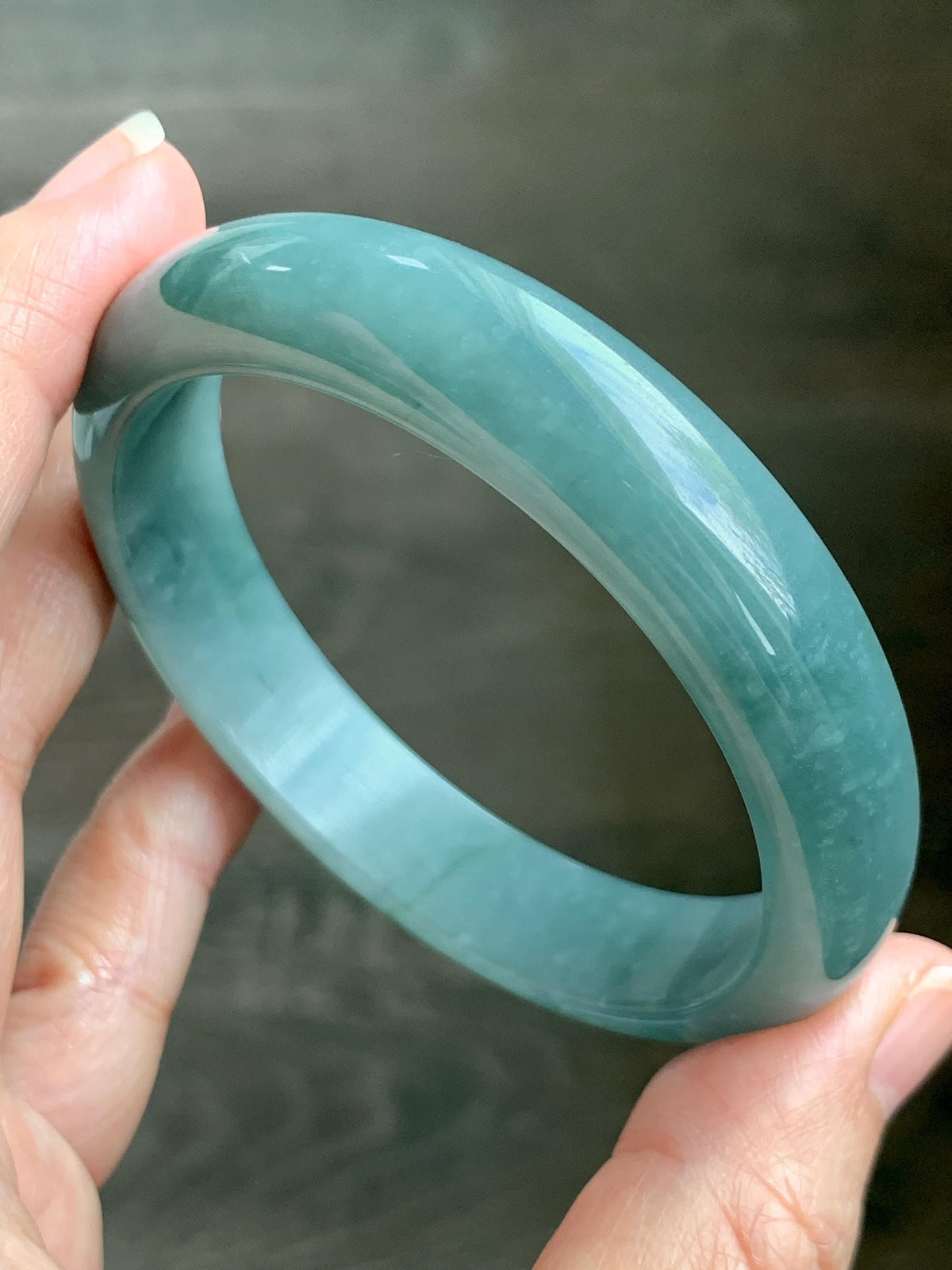 Certified Natural Grade A Guatemalan Icy Translucent Dusty Teal Jade Jadeite Wide Bangle Bracelet 57.13mm 7” 50.3g 天然冰危蓝翡翠正圈手镯 938