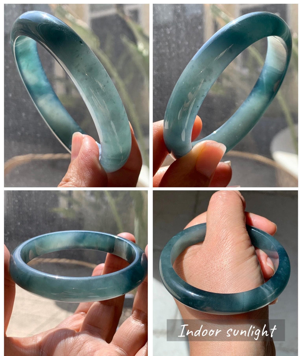 Certified Natural Grade A Guatemalan Icy Translucent Dark Dusty Aegean Blue Jade Jadeite Wide Bangle 58.58mm 7.24” 47g 天然冰危深蓝翡翠正圈宽版手镯 984