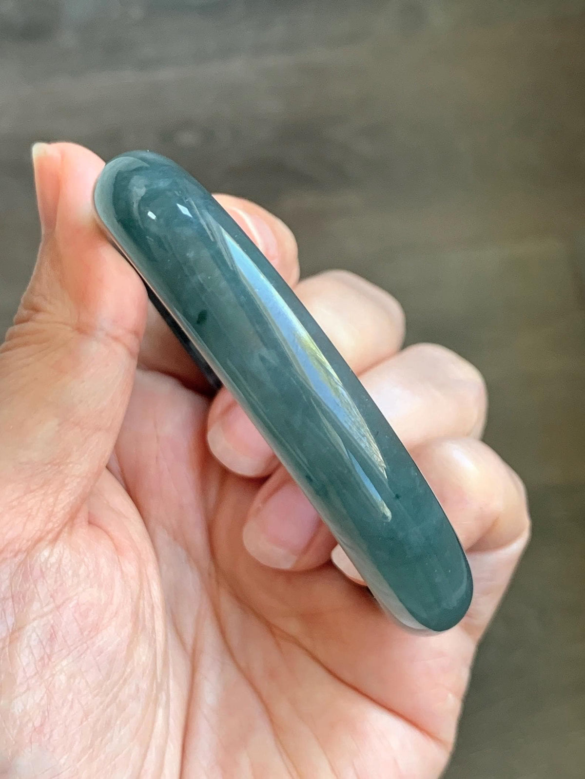 Certified Natural Grade A Guatemalan Icy Translucent Dark Dusty Aegean Blue Jade Jadeite Wide Bangle 58.58mm 7.24” 47g 天然冰危深蓝翡翠正圈宽版手镯 984