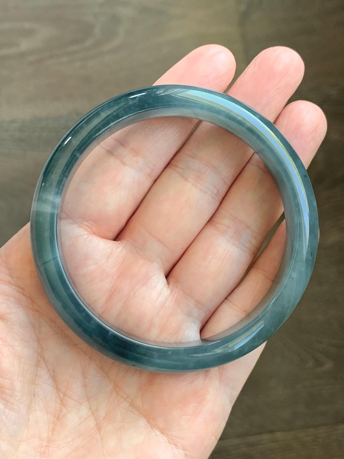 Certified Natural Grade A Guatemalan Icy Translucent Dark Dusty Aegean Blue Jade Jadeite Wide Bangle 58.58mm 7.24” 47g 天然冰危深蓝翡翠正圈宽版手镯 984