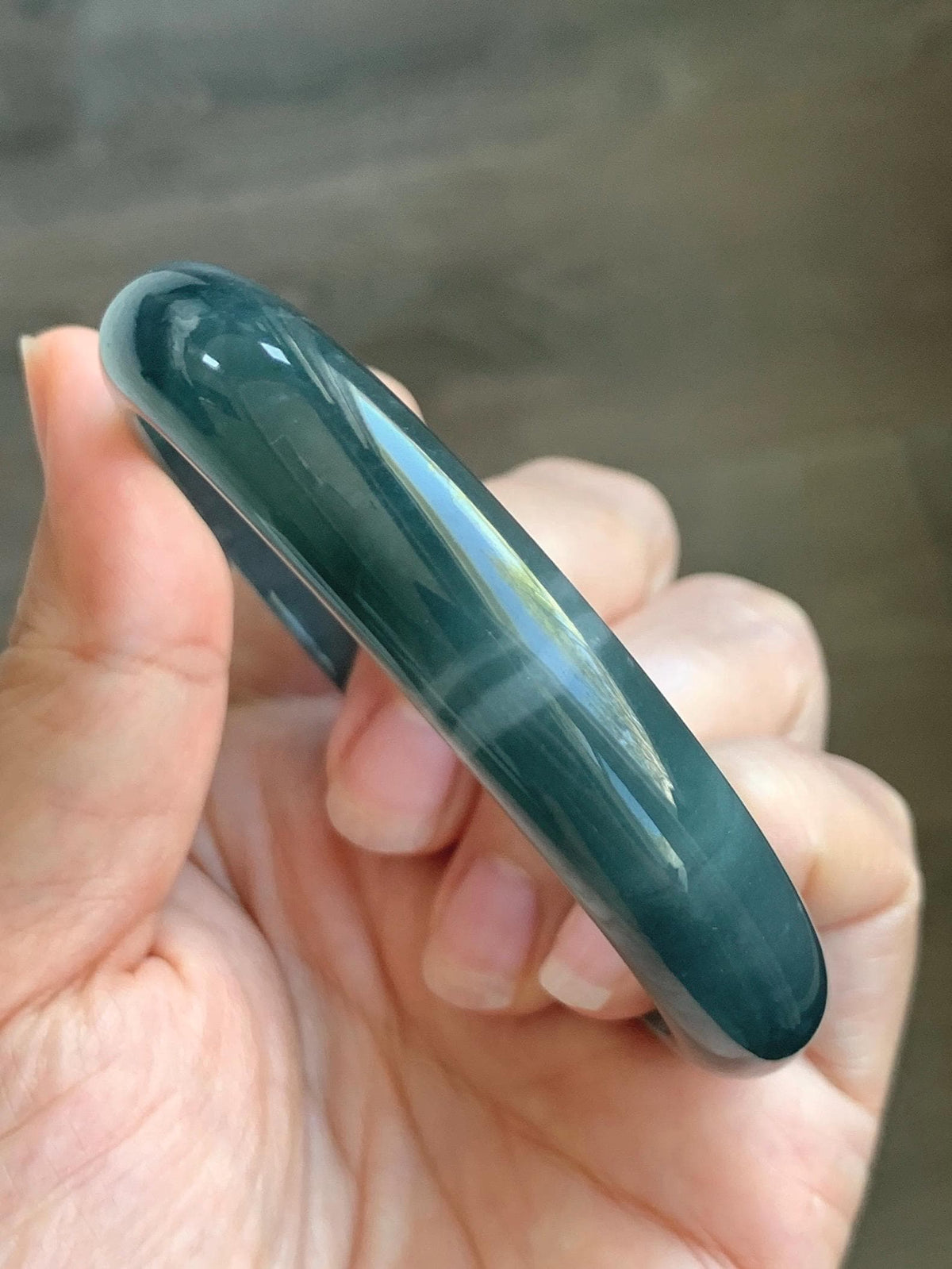Certified Natural Grade A Guatemalan Icy Translucent Dark Dusty Aegean Blue Jade Jadeite Wide Bangle 58.58mm 7.24” 47g 天然冰危深蓝翡翠正圈宽版手镯 984