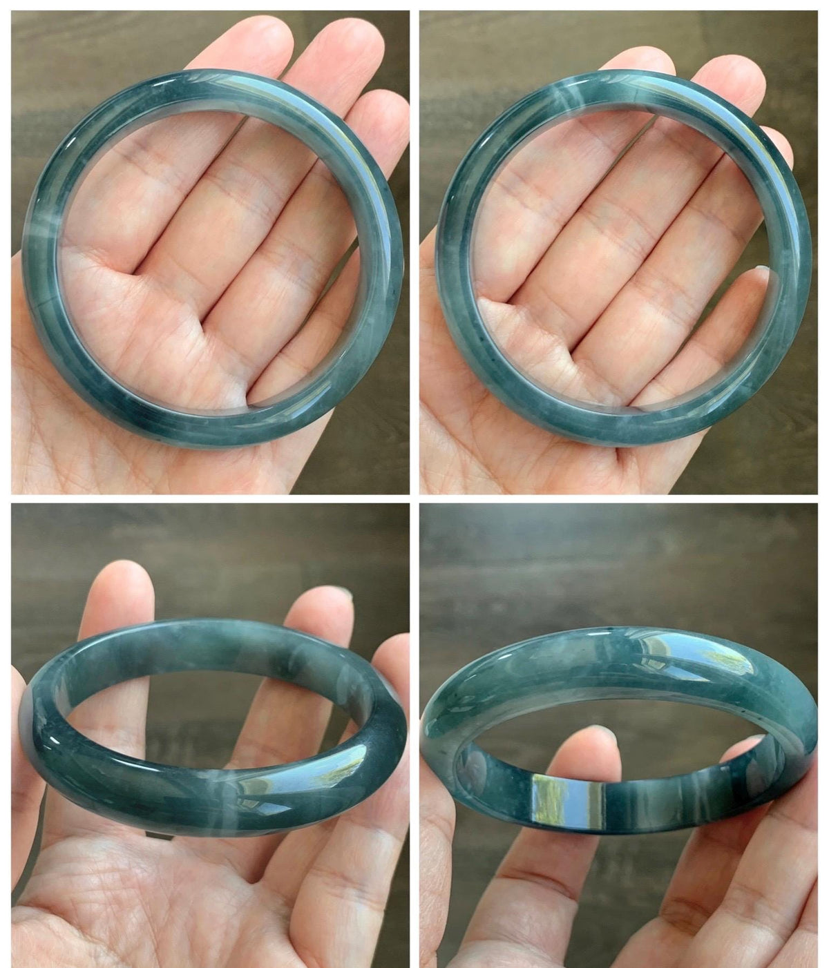 Certified Natural Grade A Guatemalan Icy Translucent Dark Dusty Aegean Blue Jade Jadeite Wide Bangle 58.58mm 7.24” 47g 天然冰危深蓝翡翠正圈宽版手镯 984