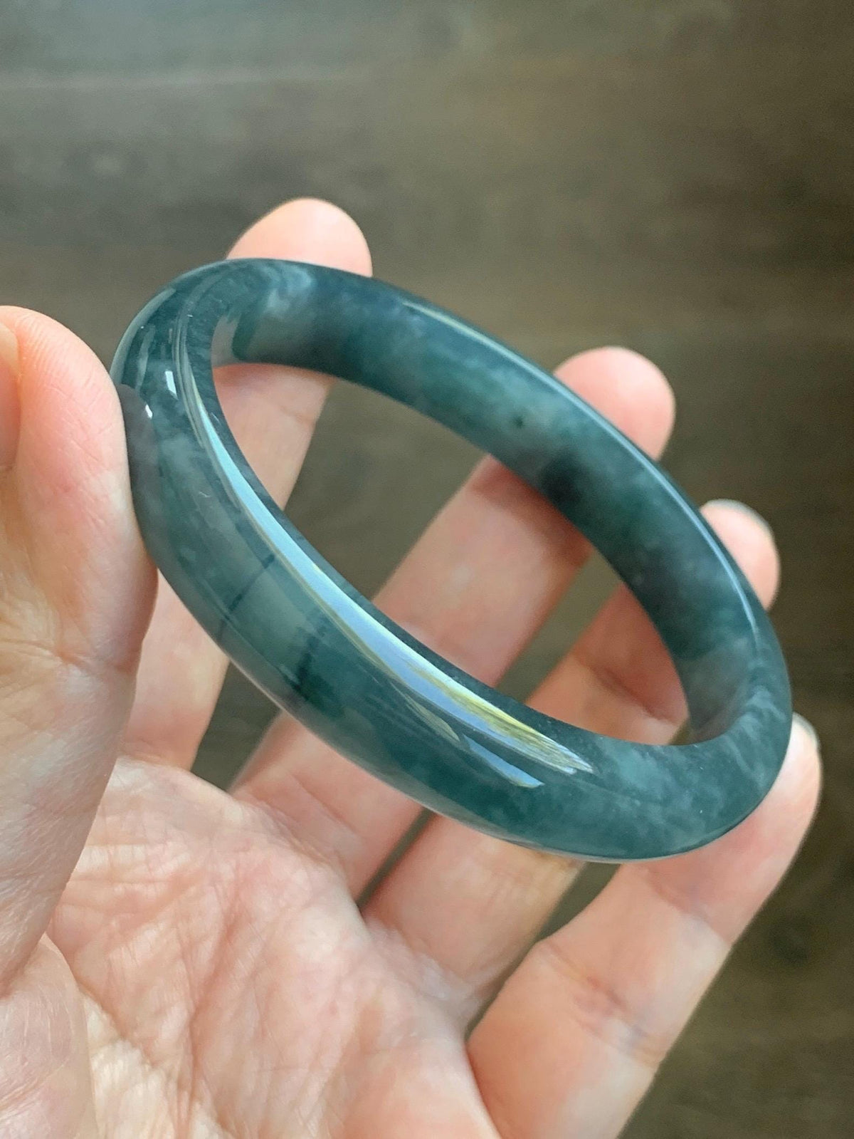 Certified Natural Grade A Guatemalan Icy Translucent Dark Dusty Aegean Blue Jade Jadeite Wide Bangle 59.3mm 7.33” 43g 天然冰危深蓝翡翠正圈宽版手镯 985